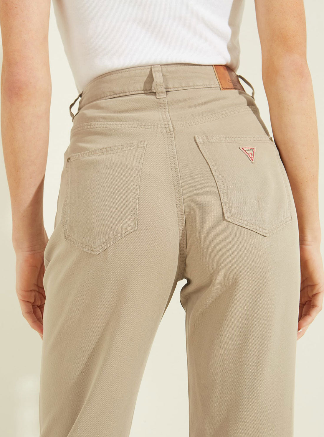 GUESS Womens Eco Beige High-Rise Straight Leg Denim Mom Jeans  W2GA21WDP85 Back Detail View