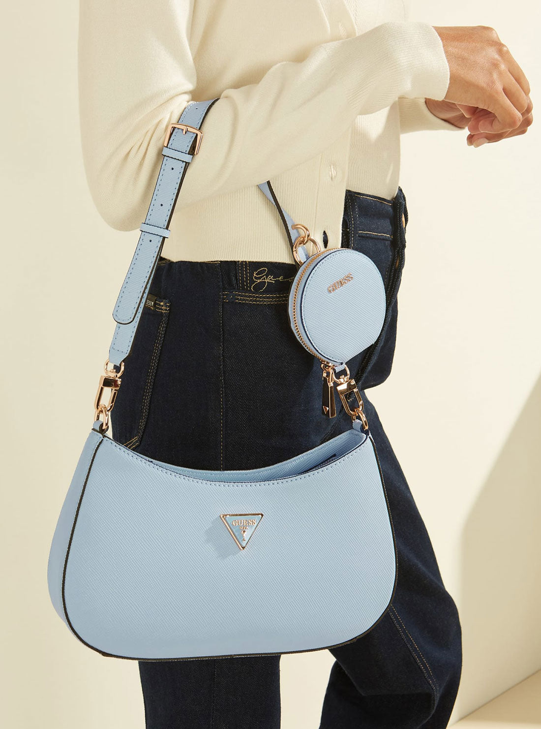 GUESS Womens Cloud Blue Alexie Shoulder Bag VG841618 Model View