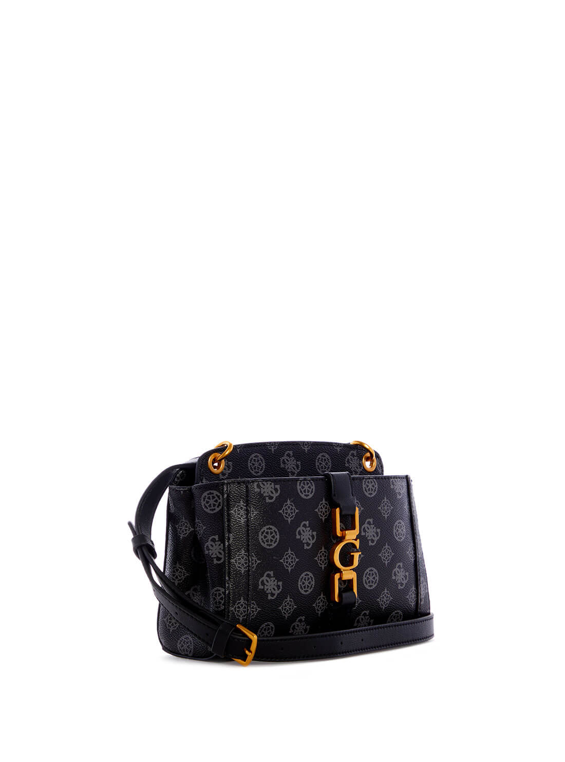 GUESS Womens  Black Briana Logo Society Crossbody Bag PA848914 Front Side View