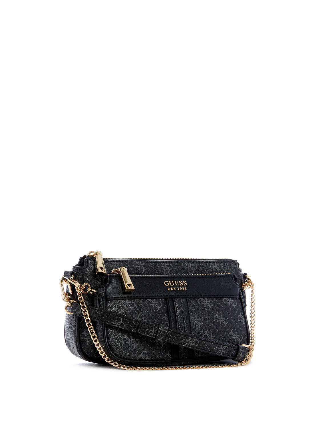 GUESS Womens Coal  Kasinta Double Zip Crossbody Bag SG840570 Front Side View
