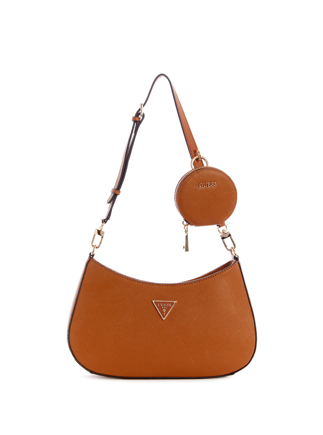 GUESS Womens Cognac Brown Alexie Shoulder Bag VG841618 Front View