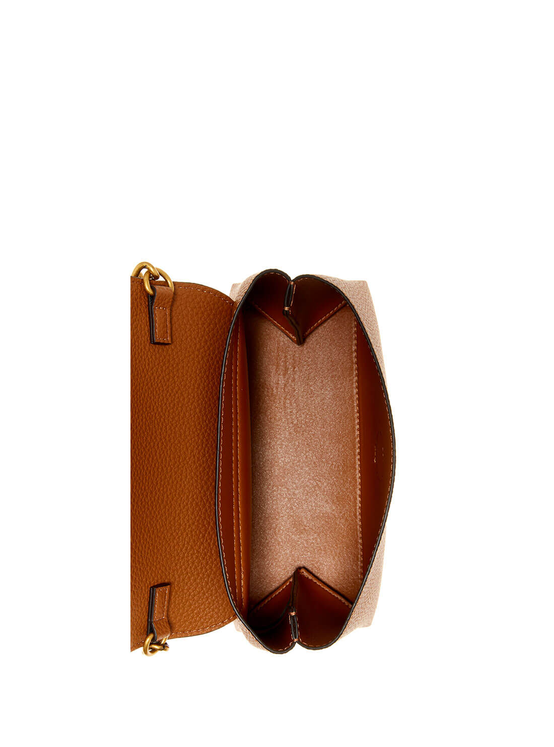 GUESS Womens Cognac Brown Downtown Chic Mini Crossbody Bag VB838578 Inside View
