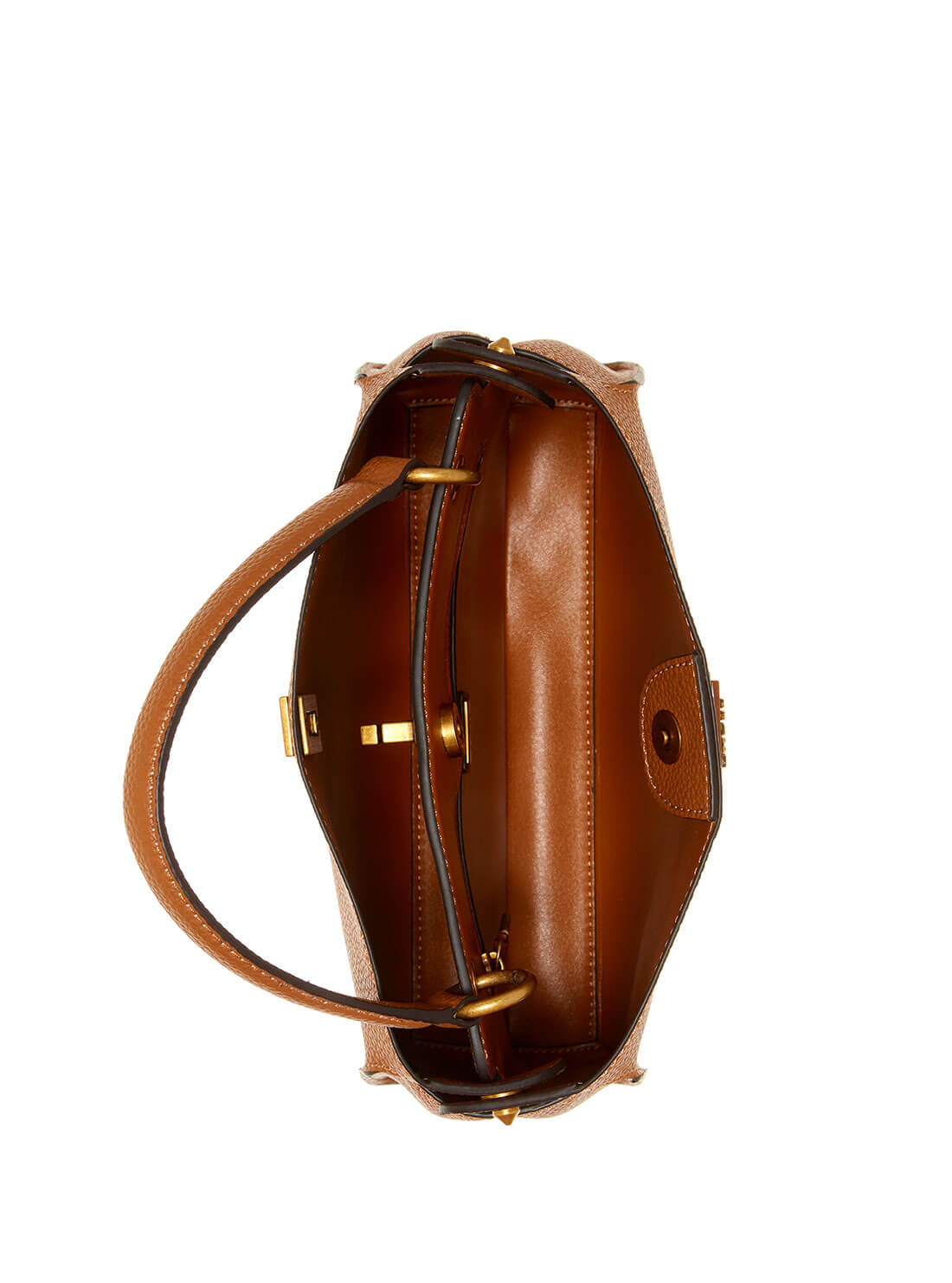 GUESS Womens  Brown Downtown Chic Turnlock Satchel VB838505 Inside View