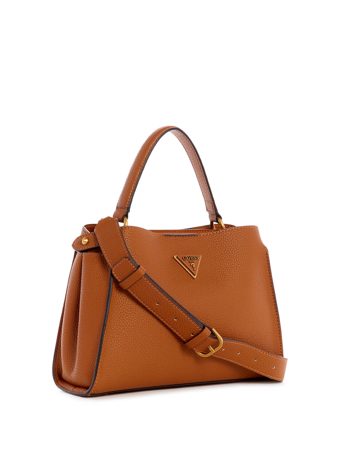 GUESS Womens  Brown Downtown Chic Turnlock Satchel VB838505 Front Side View