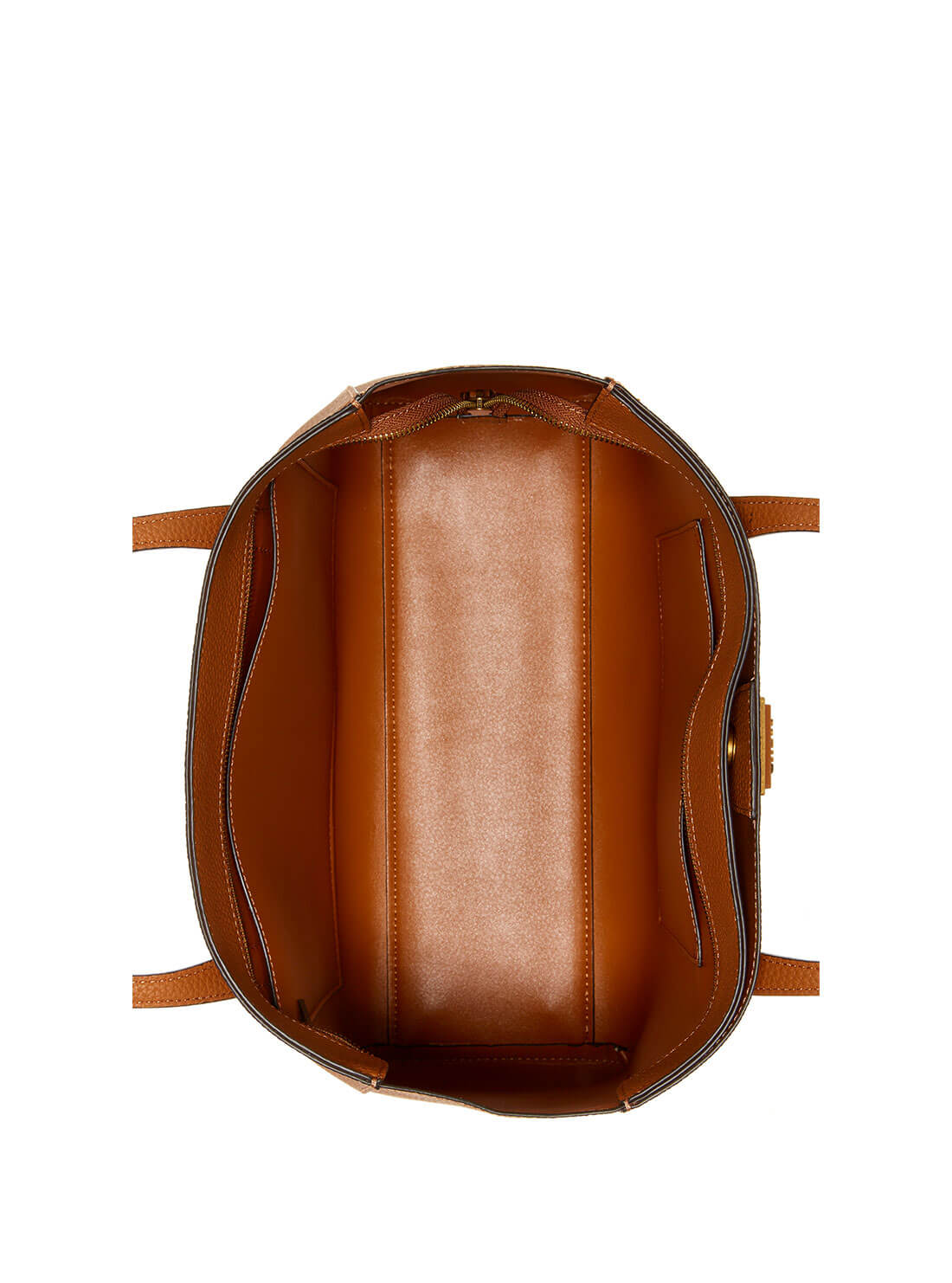 GUESS Womens Cognac Brown Downtown Chic Turnlock Tote Bag VB838523 Inside View