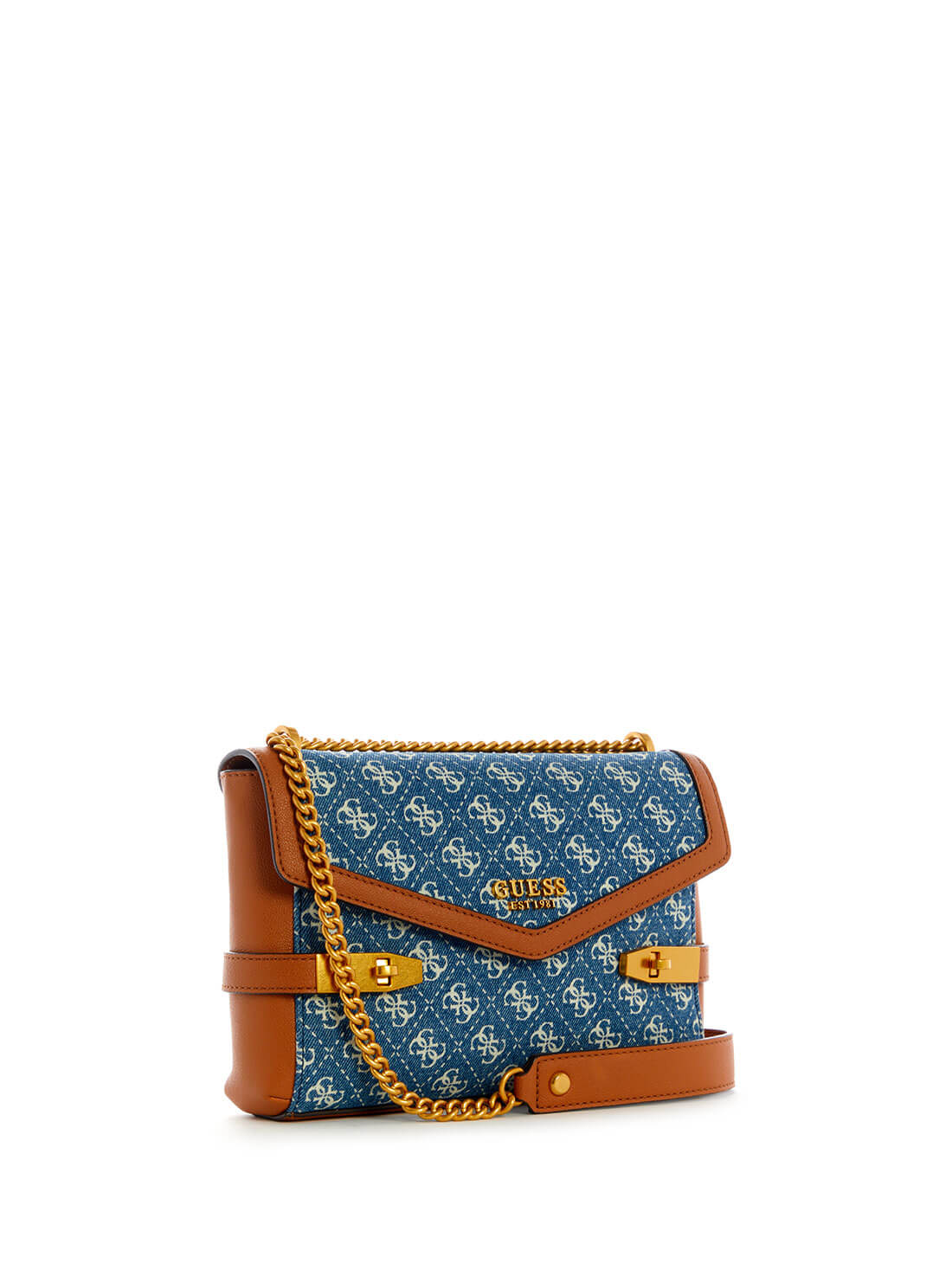 GUESS Women's Print Denim Logo Zadie Convertible Crossbody Bag DA839619 Front Side View