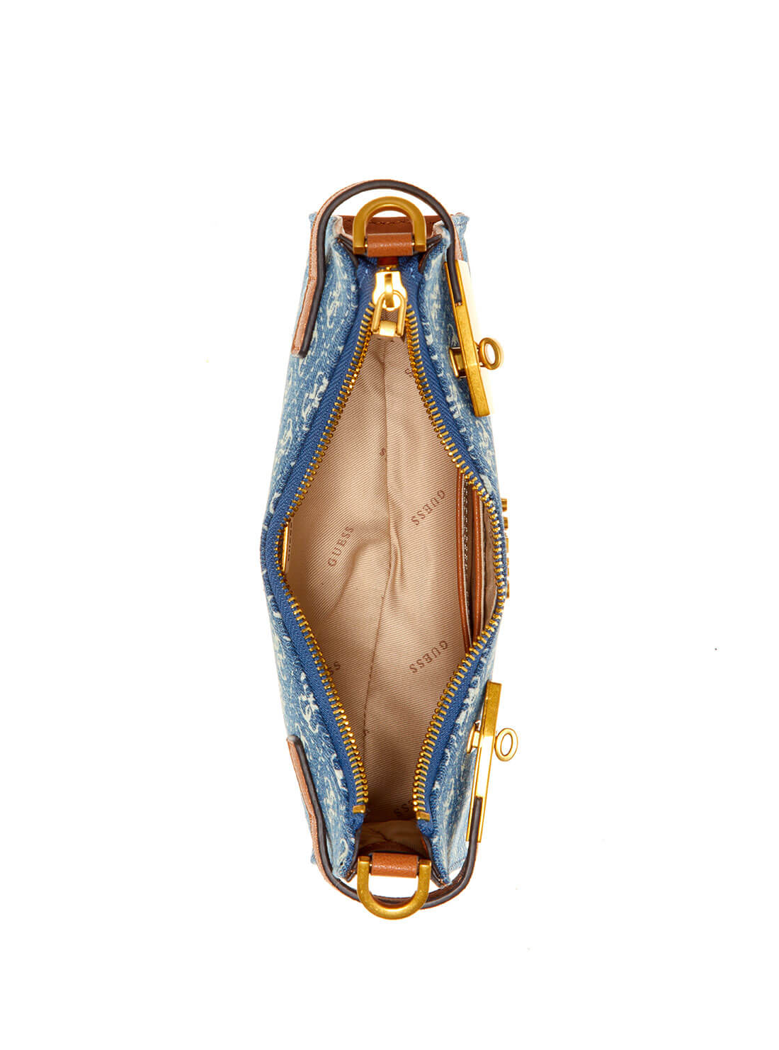 GUESS Women's Print Denim Logo Zadie Shoulder Bag DA839618 Inside View
