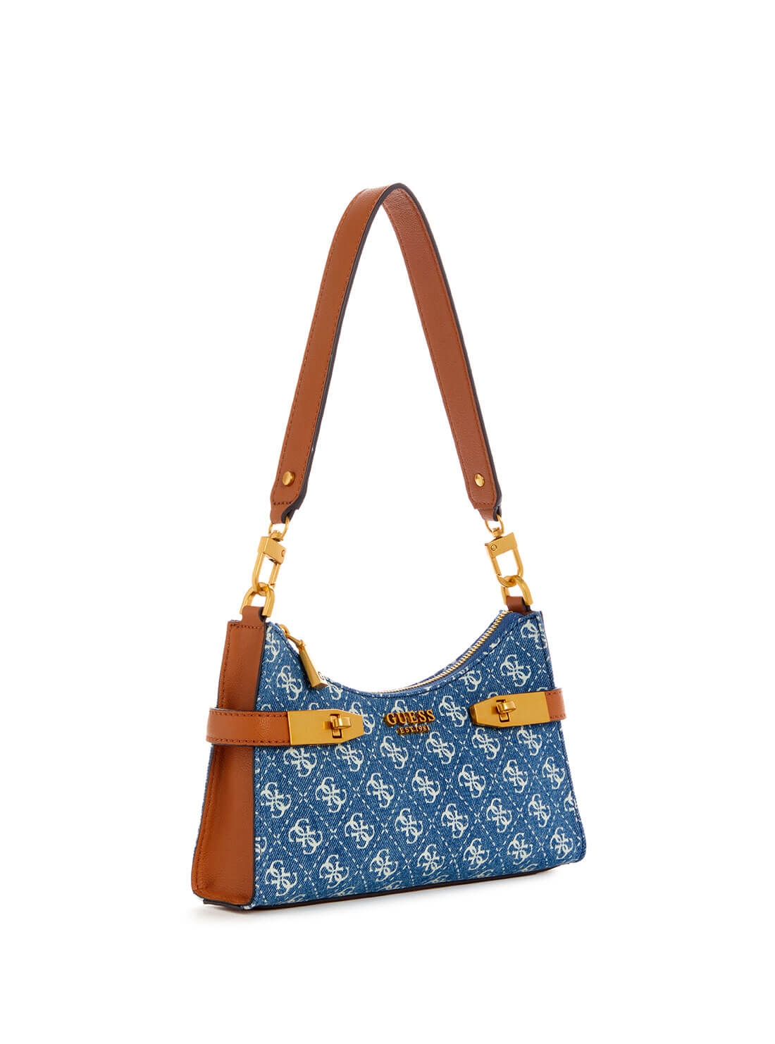 GUESS Women's Print Denim Logo Zadie Shoulder Bag DA839618 Front Side View
