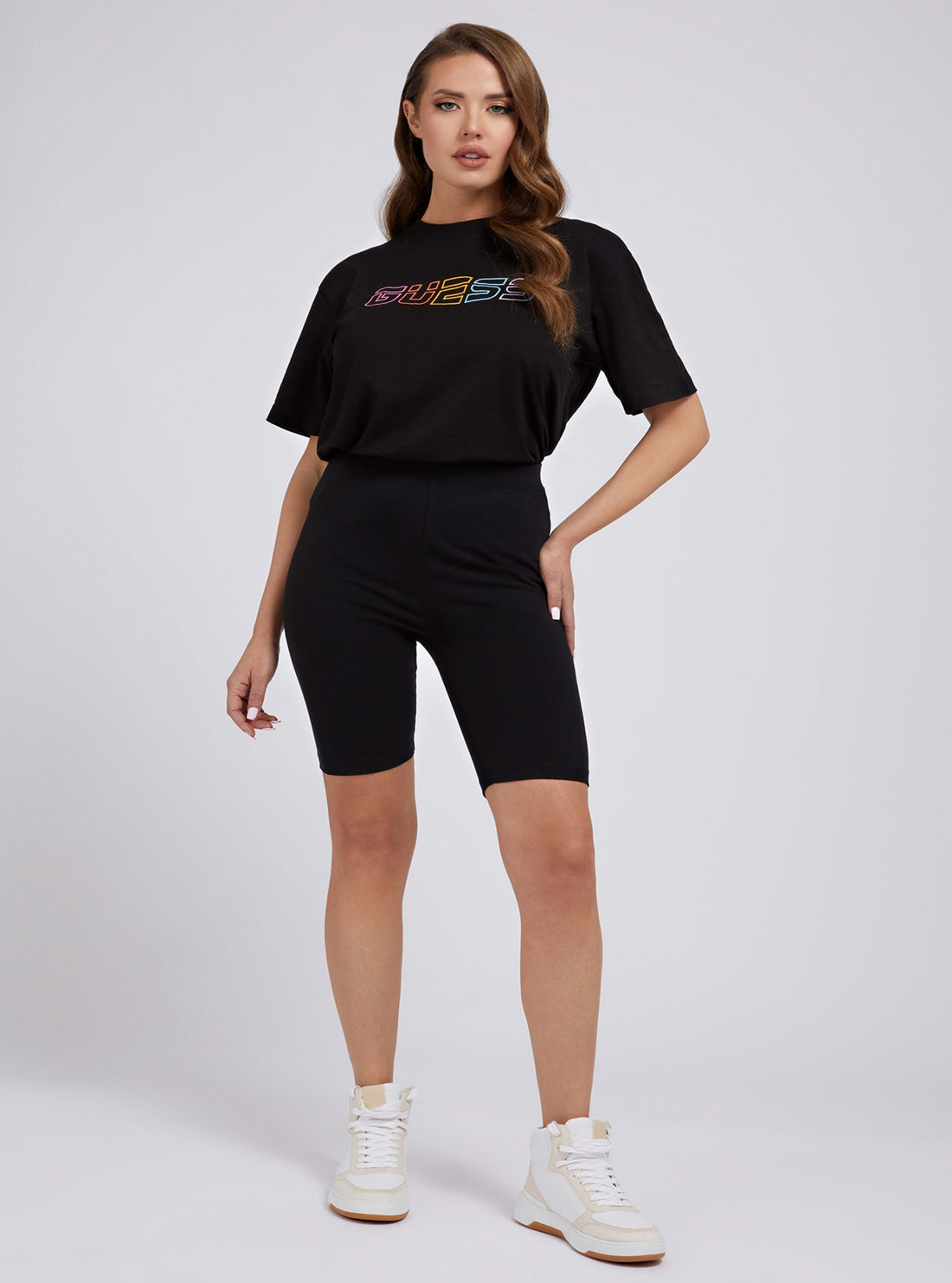 GUESS Womens  Eco Black Essie Logo Active T-Shirt V2RI02I3Z11 Full View