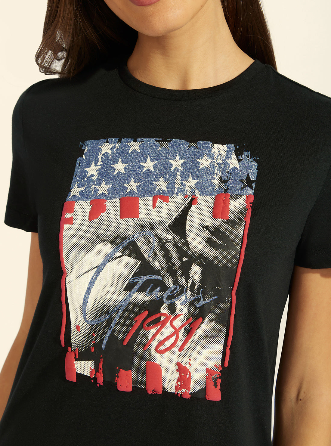 GUESS Womens Eco Black Graphic Janette T-Shirt W2GI00K9SN1 Detail View