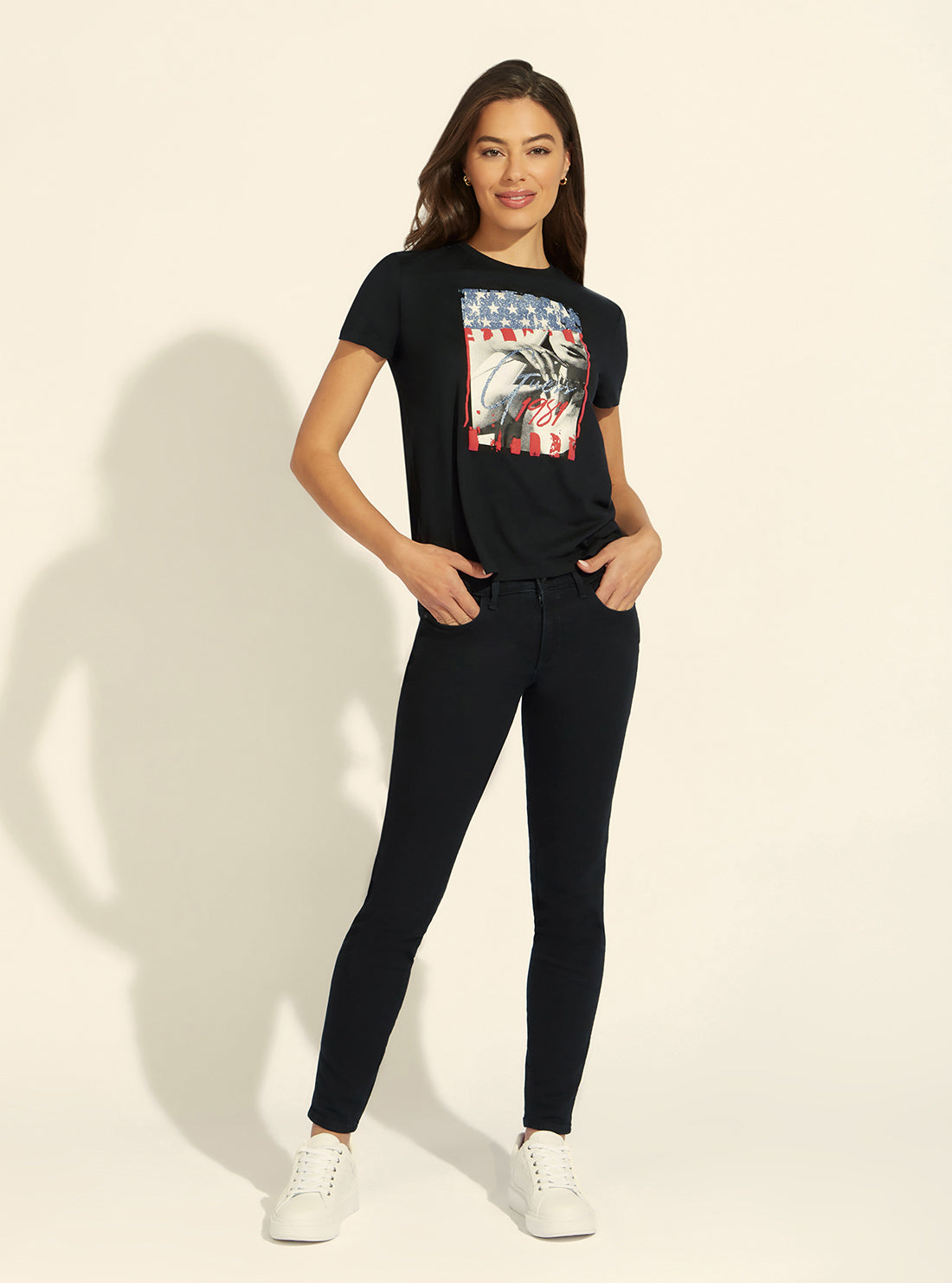 GUESS Womens Eco Black Graphic Janette T-Shirt W2GI00K9SN1 Full View