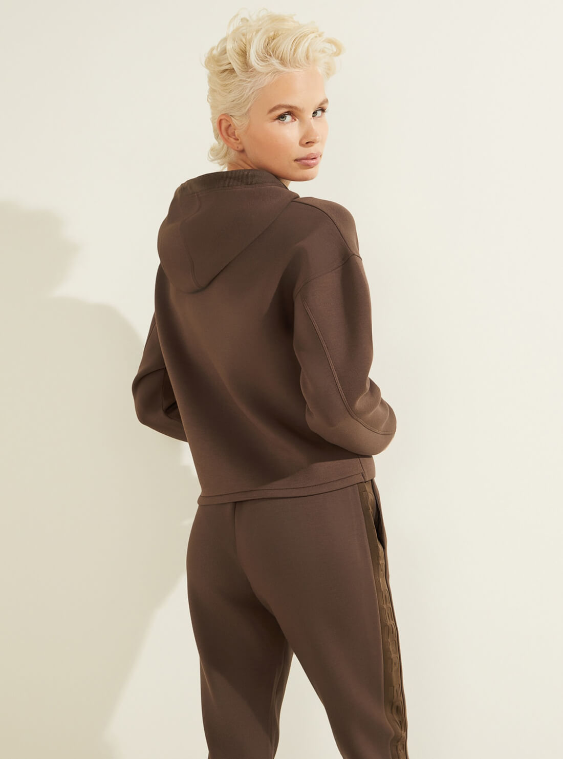 GUESS Womens  Eco Brown Alisa Active Logo Hoodie Jumper  V2RQ10KAMN2 Back View