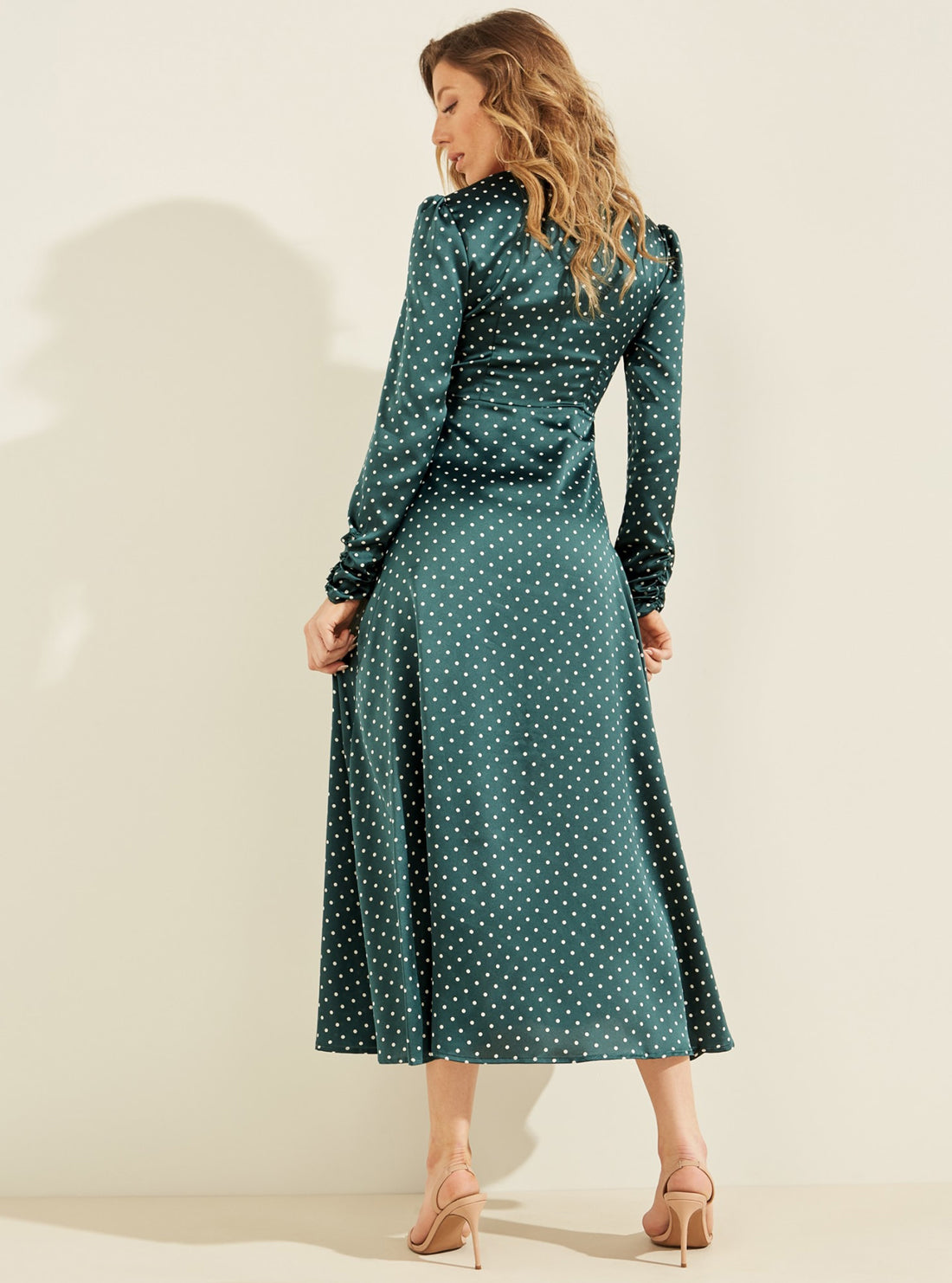 GUESS Womens Eco Green Polka Dot Neva Maxi Dress W2RK00WD8G2 Back View