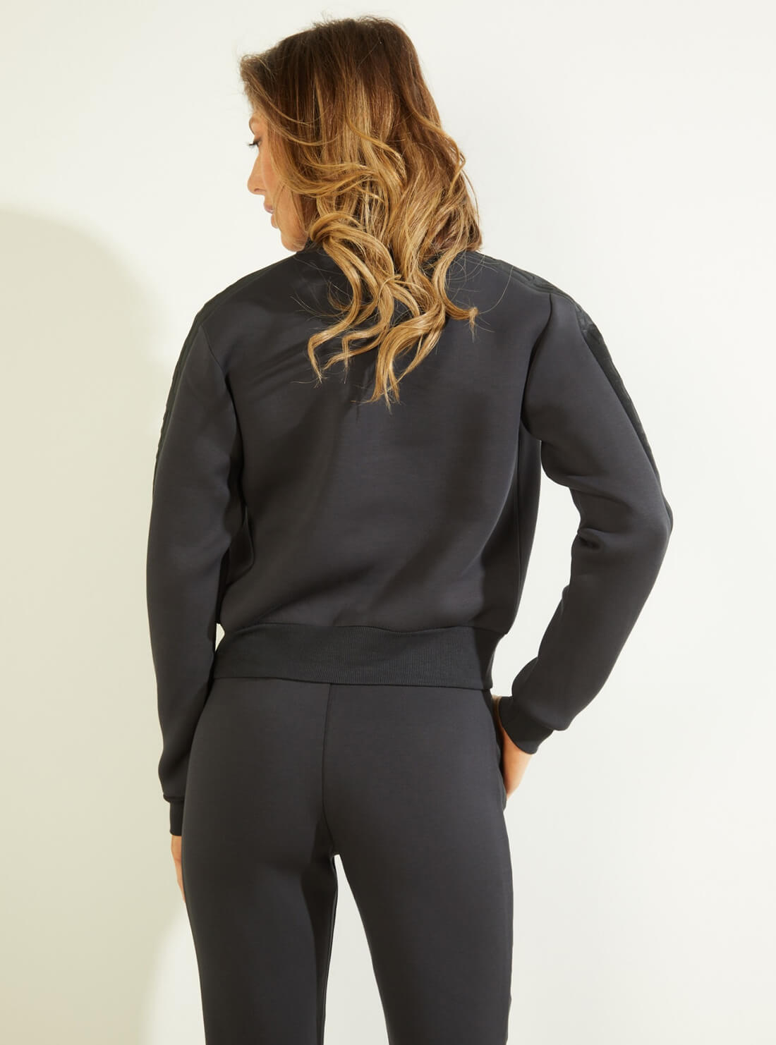 GUESS Womens  Eco Black Allie Scuba Active Zip Jacket V2RQ12K7UW2 Back View