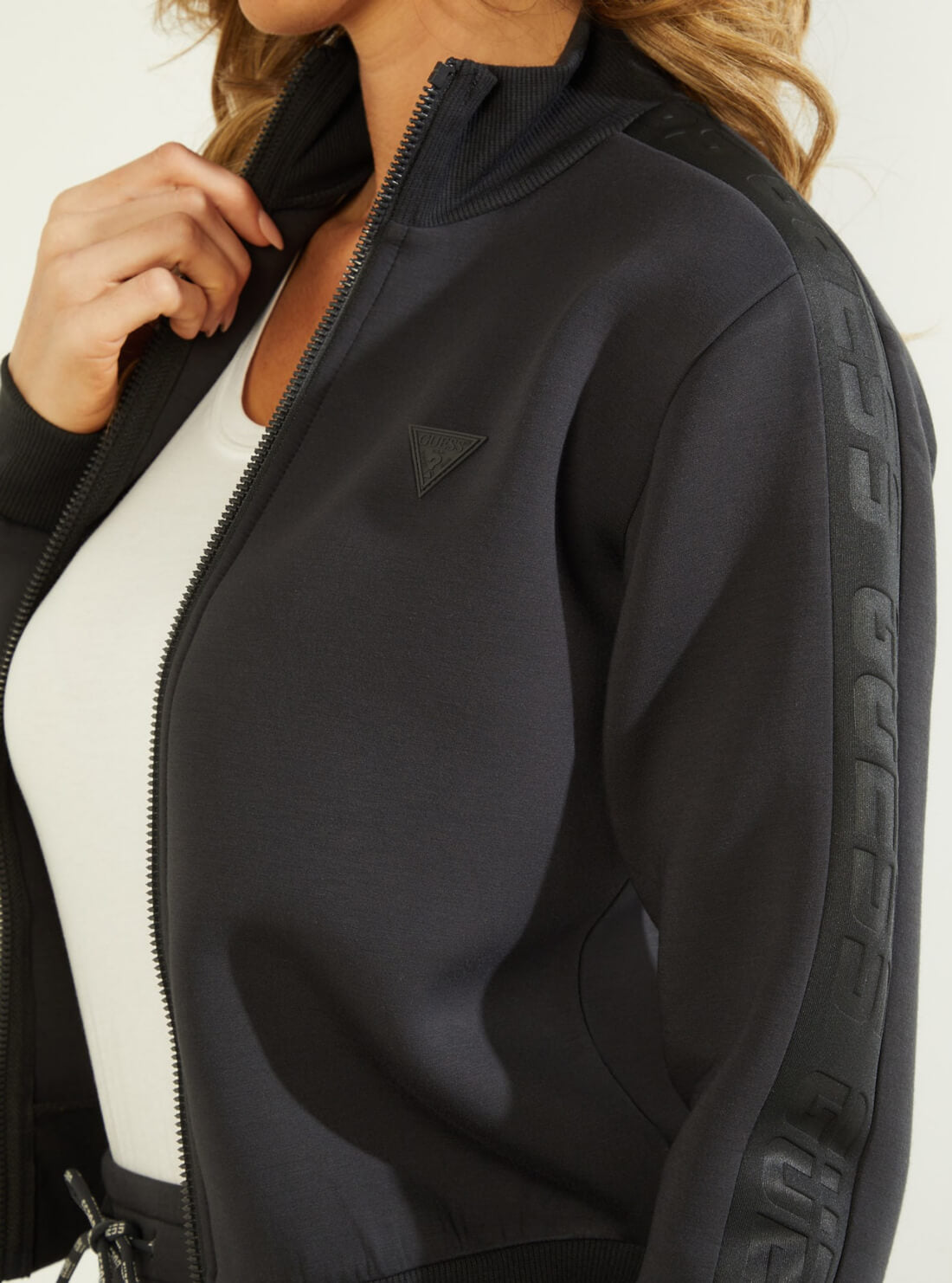 GUESS Womens  Eco Black Allie Scuba Active Zip Jacket V2RQ12K7UW2 Detail View