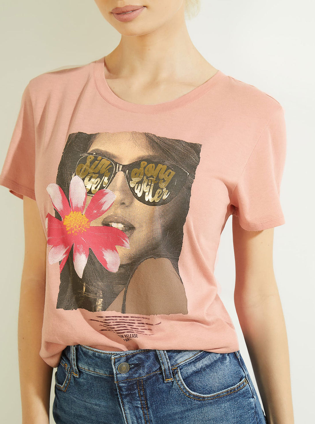 GUESS Womens Eco Pink Graphic Songwriter T-Shirt W2GI29K9SN1 Detail View