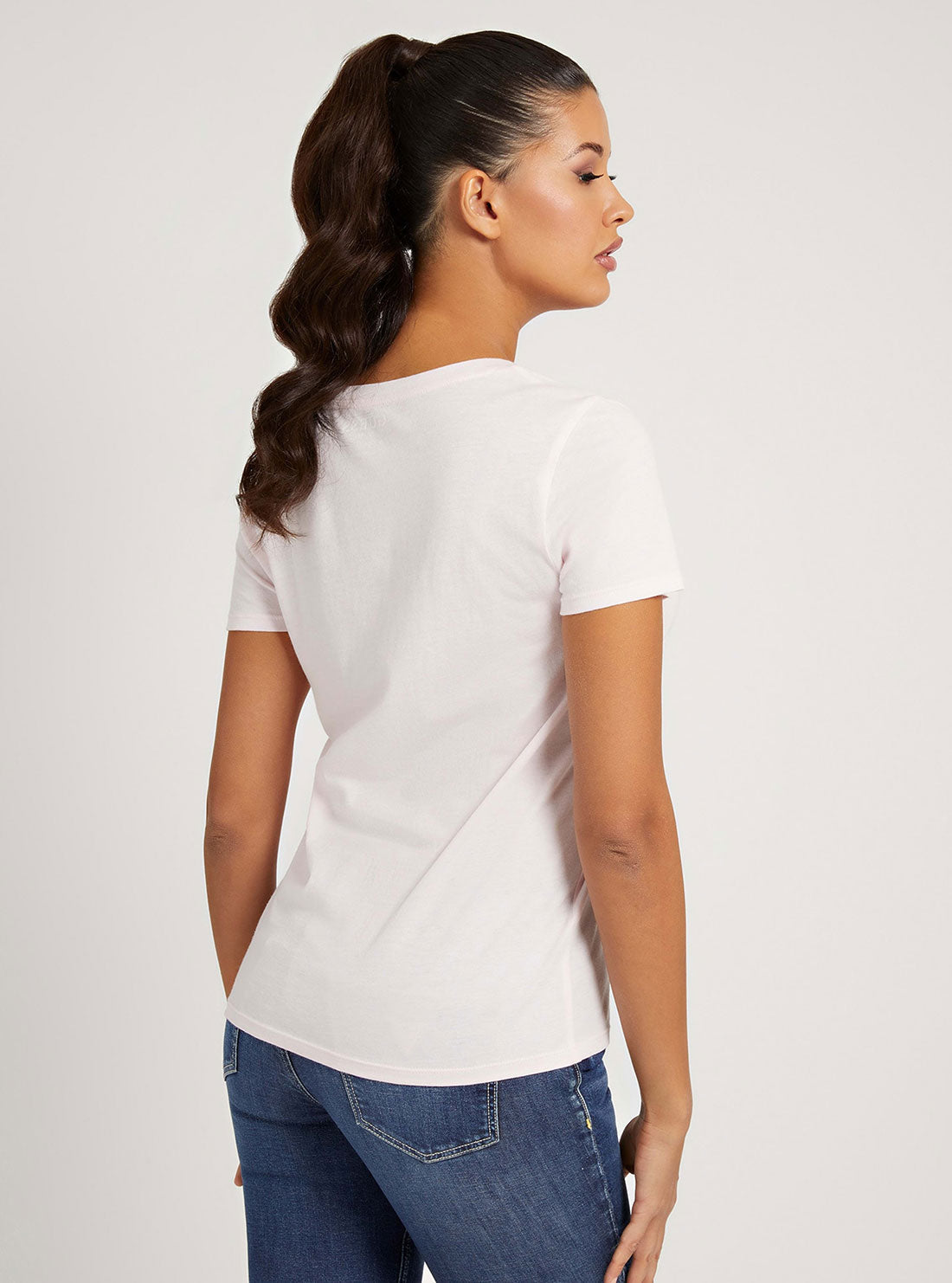 GUESS Womens Eco Pink Graphic Barcode Girl Easy T-Shirt W2GI44K9SN1 Back View