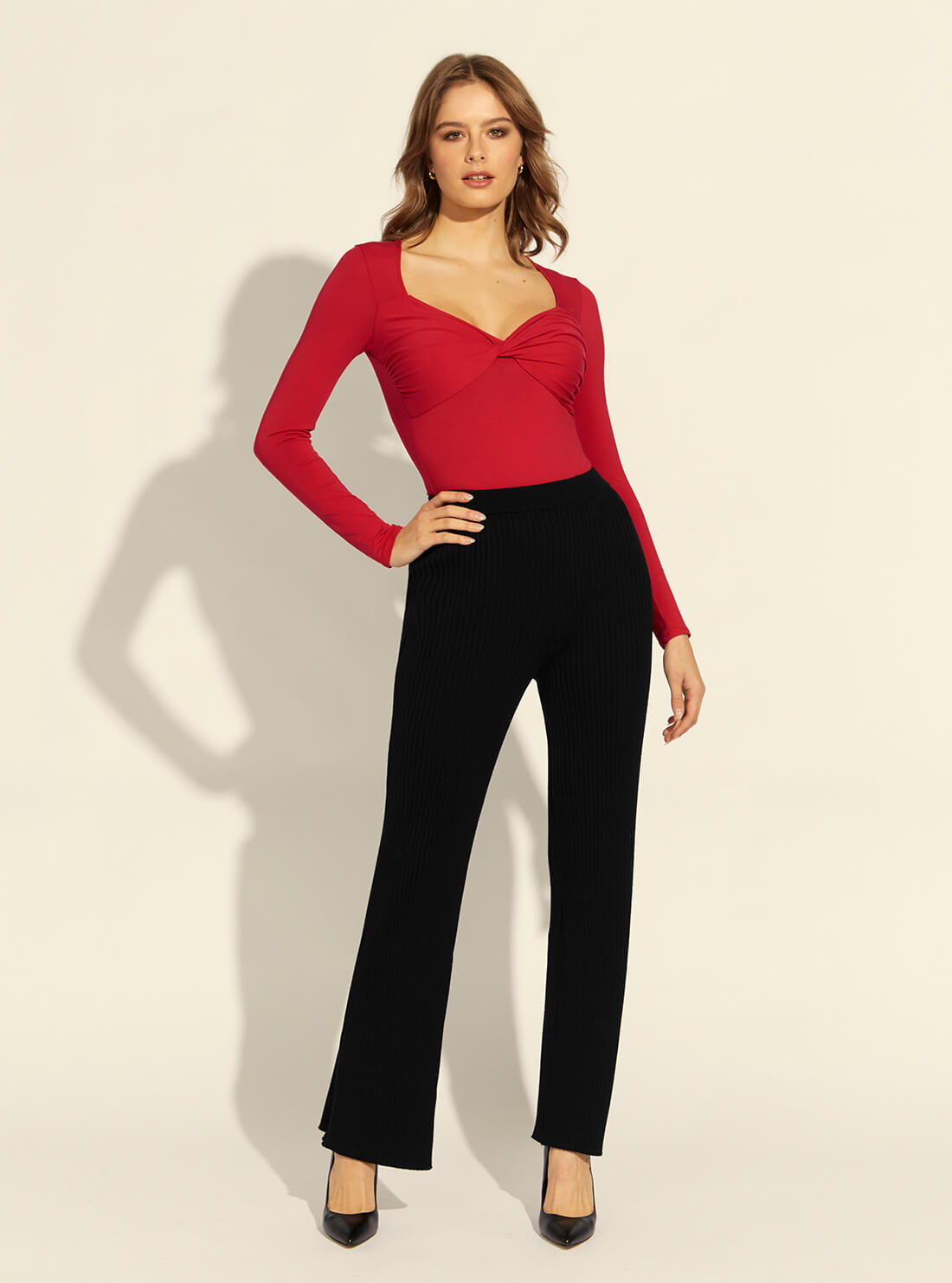 GUESS Womens Eco Red Gabriella Twisted Bodysuit Top W1RP02K49A1 Full View
