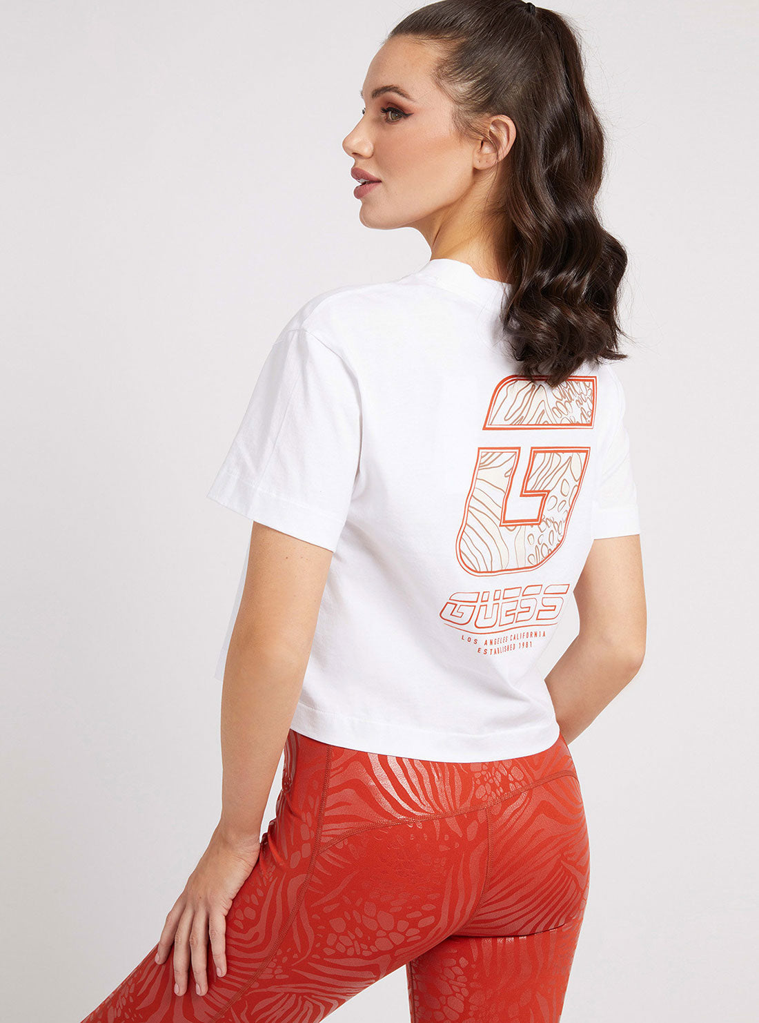 GUESS Womens  Eco White Caitlyn Active Crop T-Shirt V2GI01K8HM0 Back View
