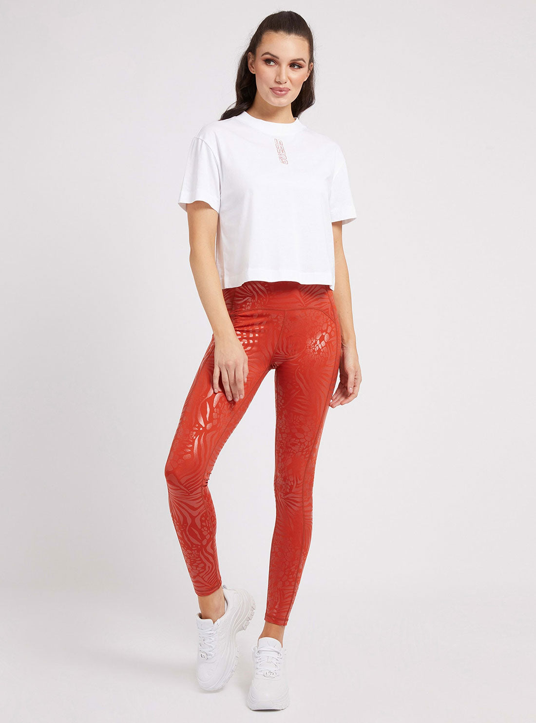 GUESS Womens  Eco White Caitlyn Active Crop T-Shirt V2GI01K8HM0 Full View