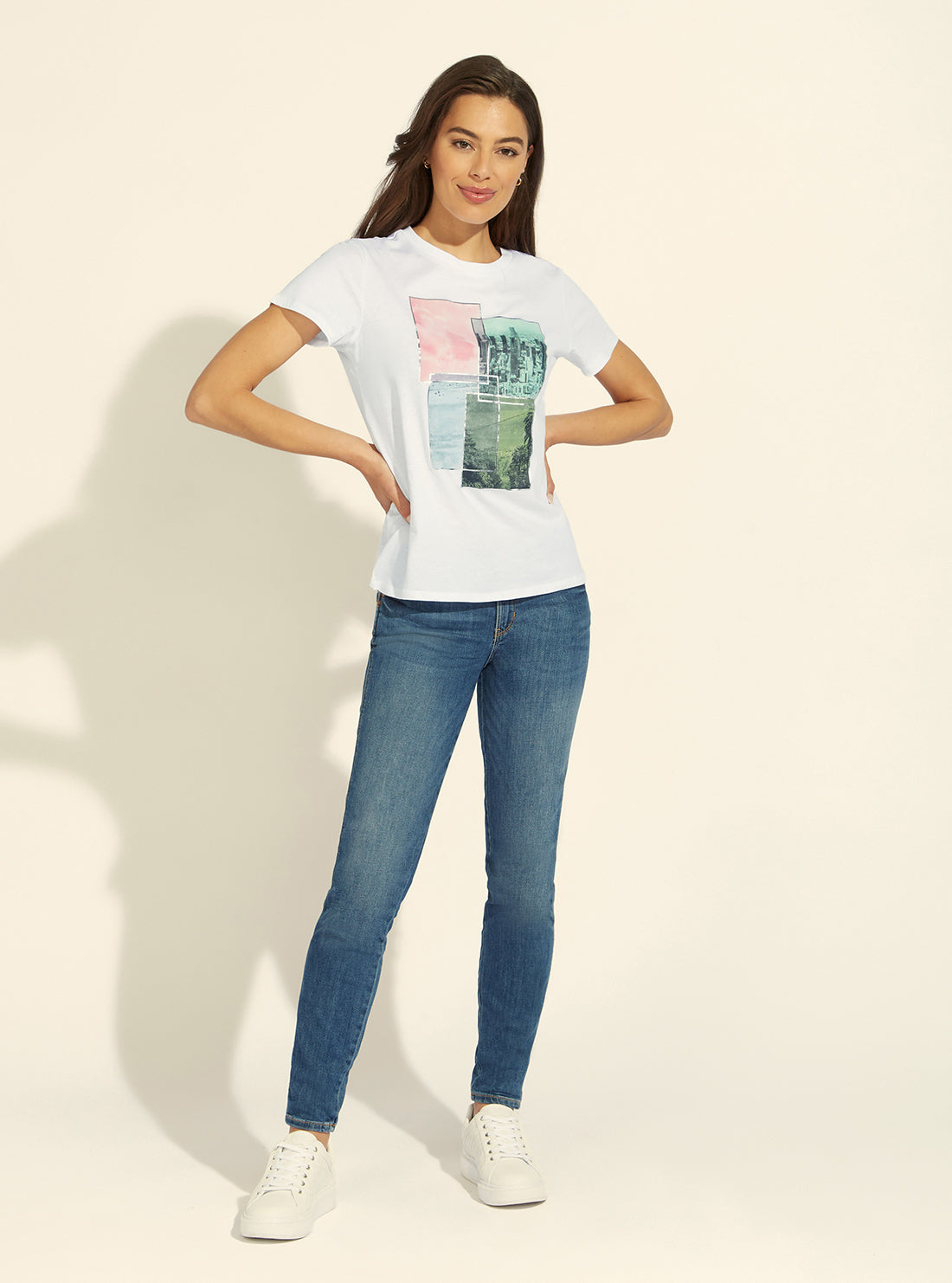 GUESS Womens  Eco White Multi Views Of Cali T-Shirt W2GI47K9RM1 Full View