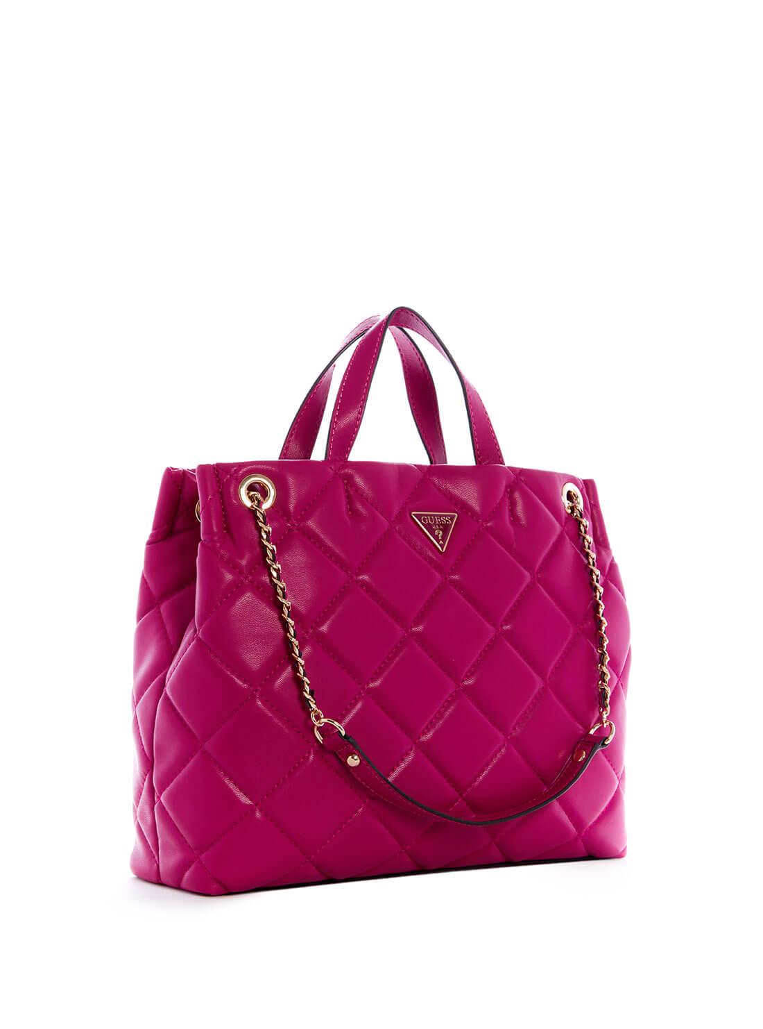 GUESS Womens Fuchsia Pink Cessily Girlfriend Shopper Satchel QG767924 Front Side View