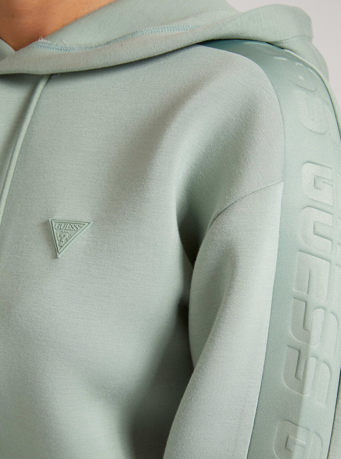 GUESS Womens  Eco Green Brenda Active Logo Hoodie Jumper V2RQ07K7UW2 Detail View