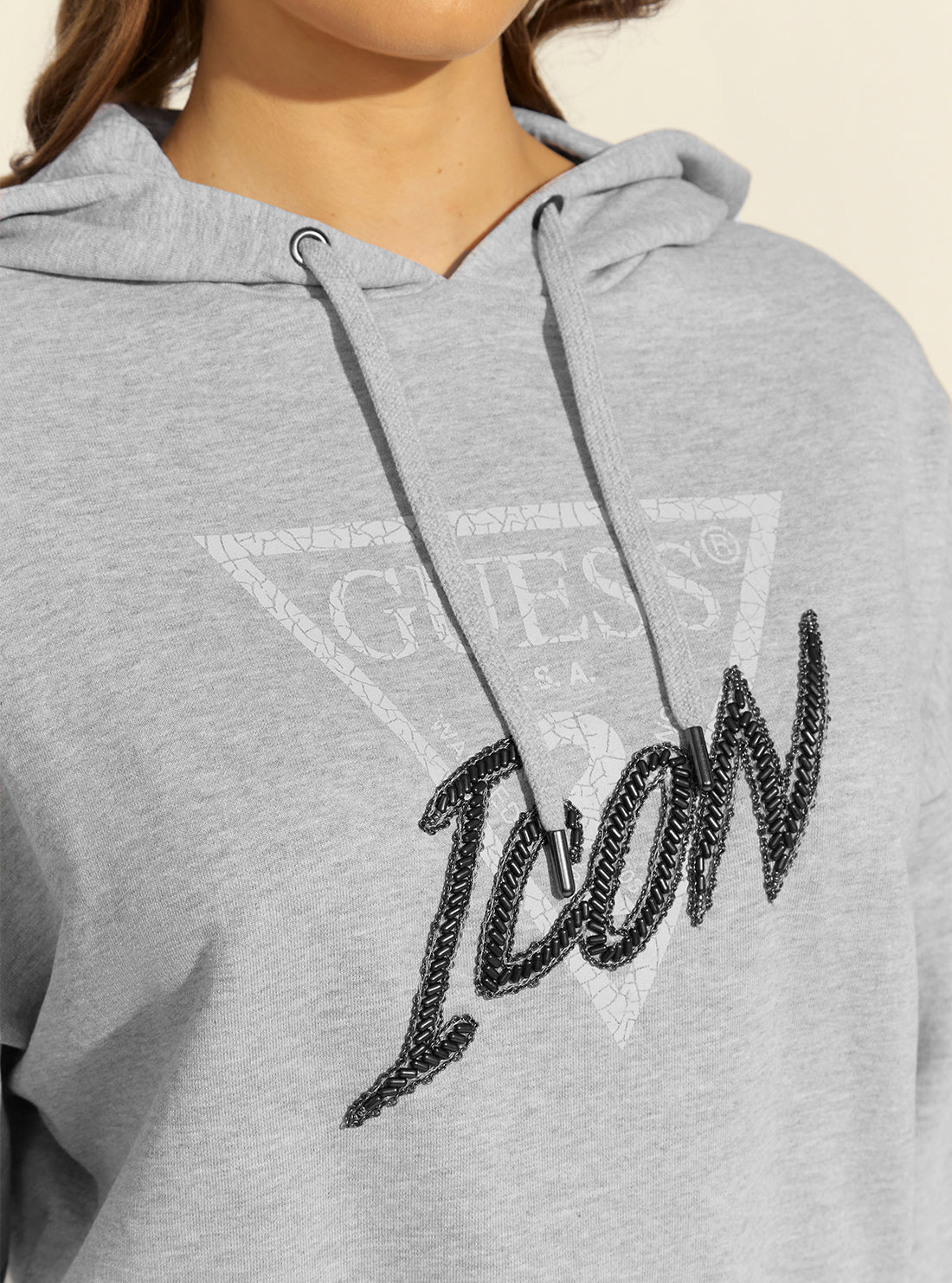 GUESS Womens Grey Iconic Logo Hoodie Jumper W2RQ07K68I0 Detail View