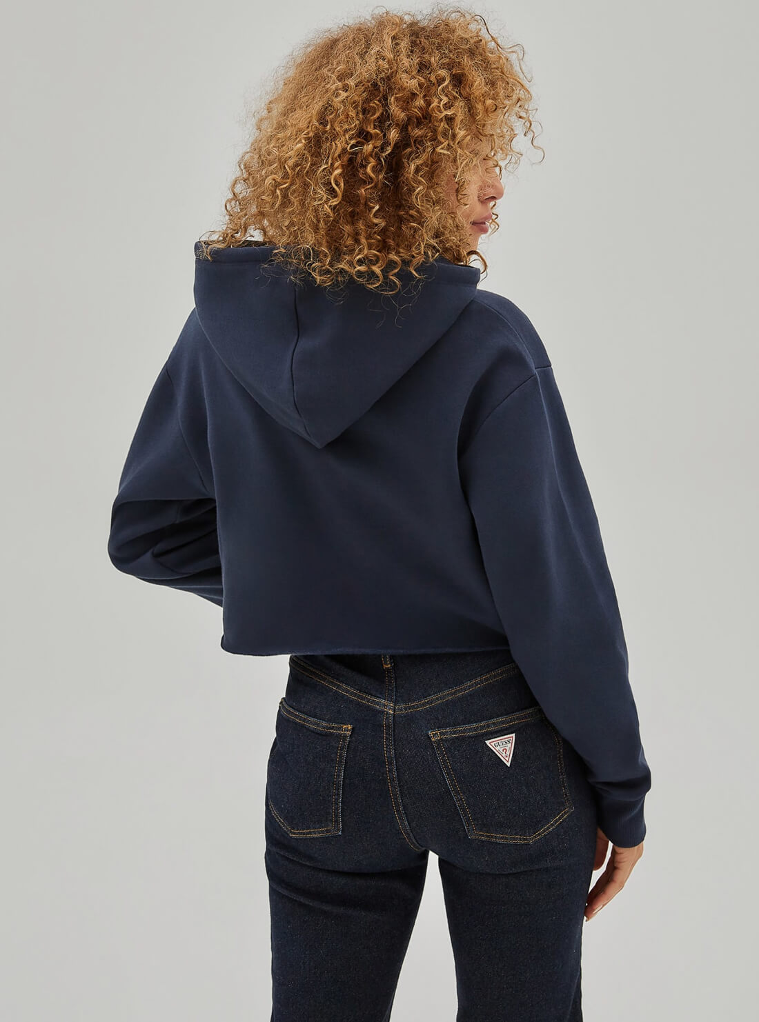 GUESS Womens Guess Originals Blue Stripe Alia Cropped Hoodie W1RP31K9YH3 Back View
