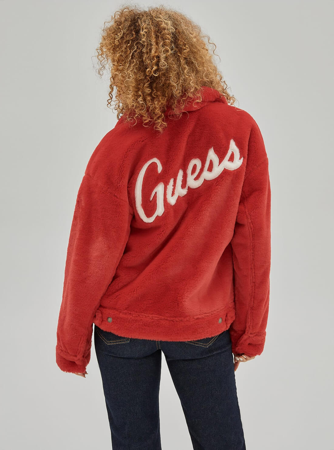 GUESS Womens Guess Originals Red Ella Oversized Fur Jacket W1RN02K8BV0 Back View