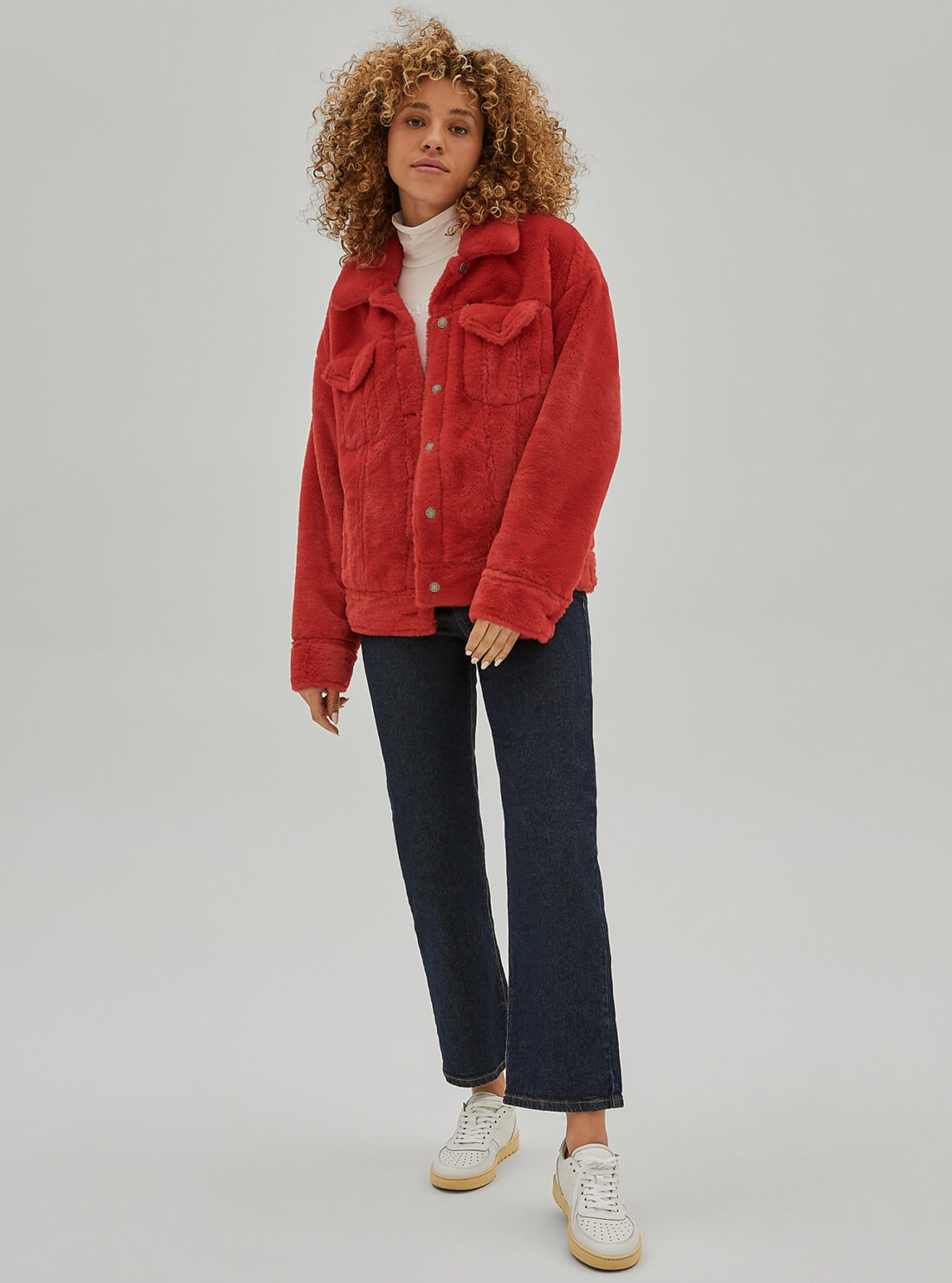 GUESS Womens Guess Originals Red Ella Oversized Fur Jacket W1RN02K8BV0 Full View