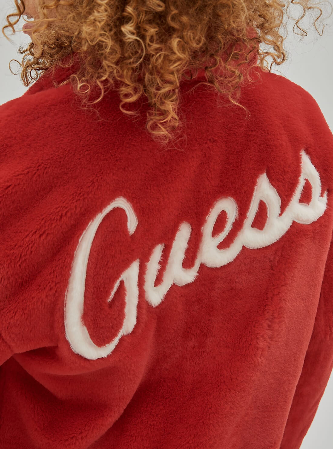 GUESS Womens Guess Originals Red Ella Oversized Fur Jacket W1RN02K8BV0 Back Detail View