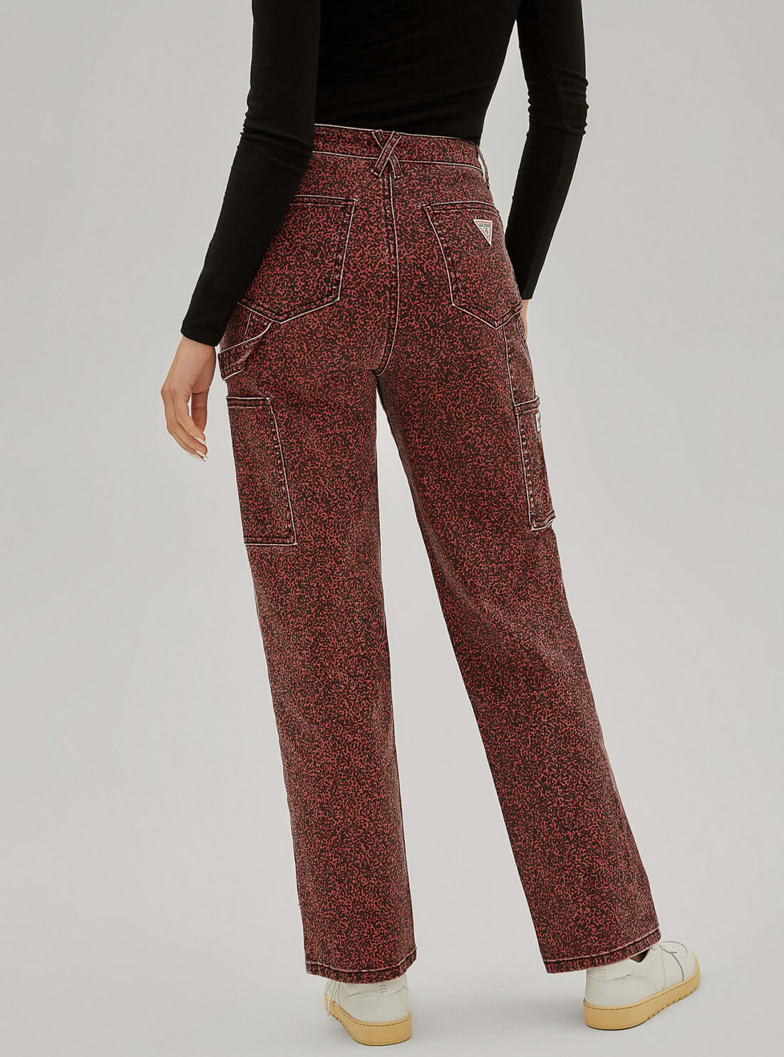 GUESS Womens Guess Originals Red Multi Rey Textured Cargo Pants W1RG10FRIEN Back View