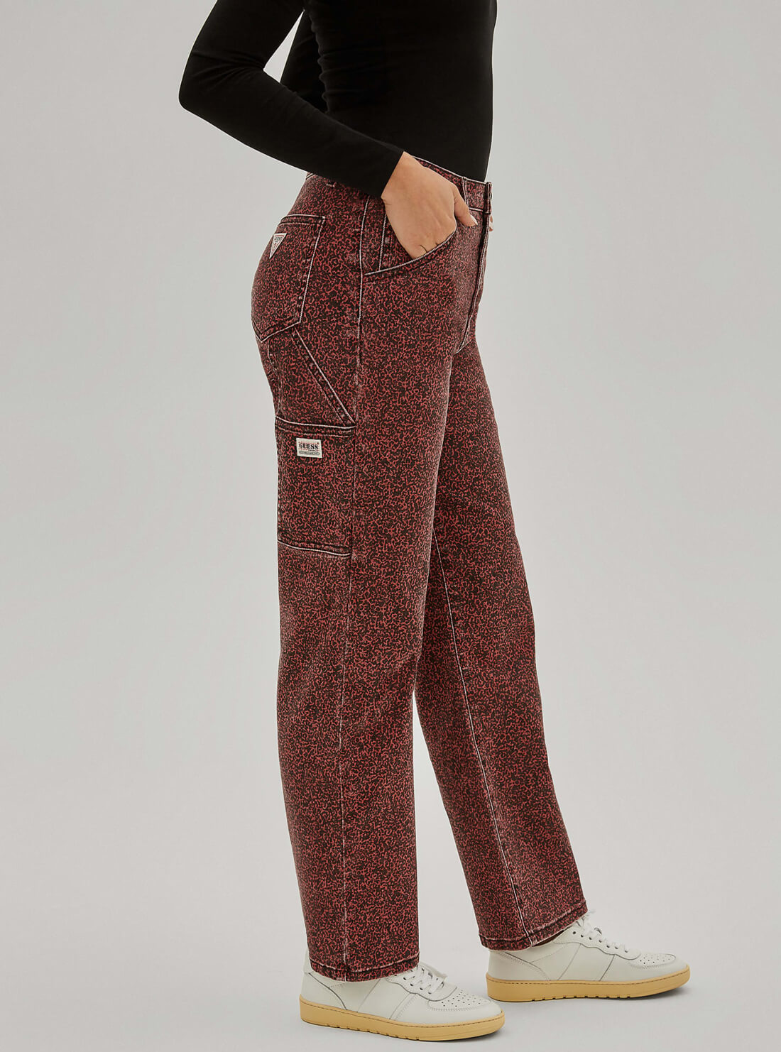 GUESS Womens Guess Originals Red Multi Rey Textured Cargo Pants W1RG10FRIEN Side View