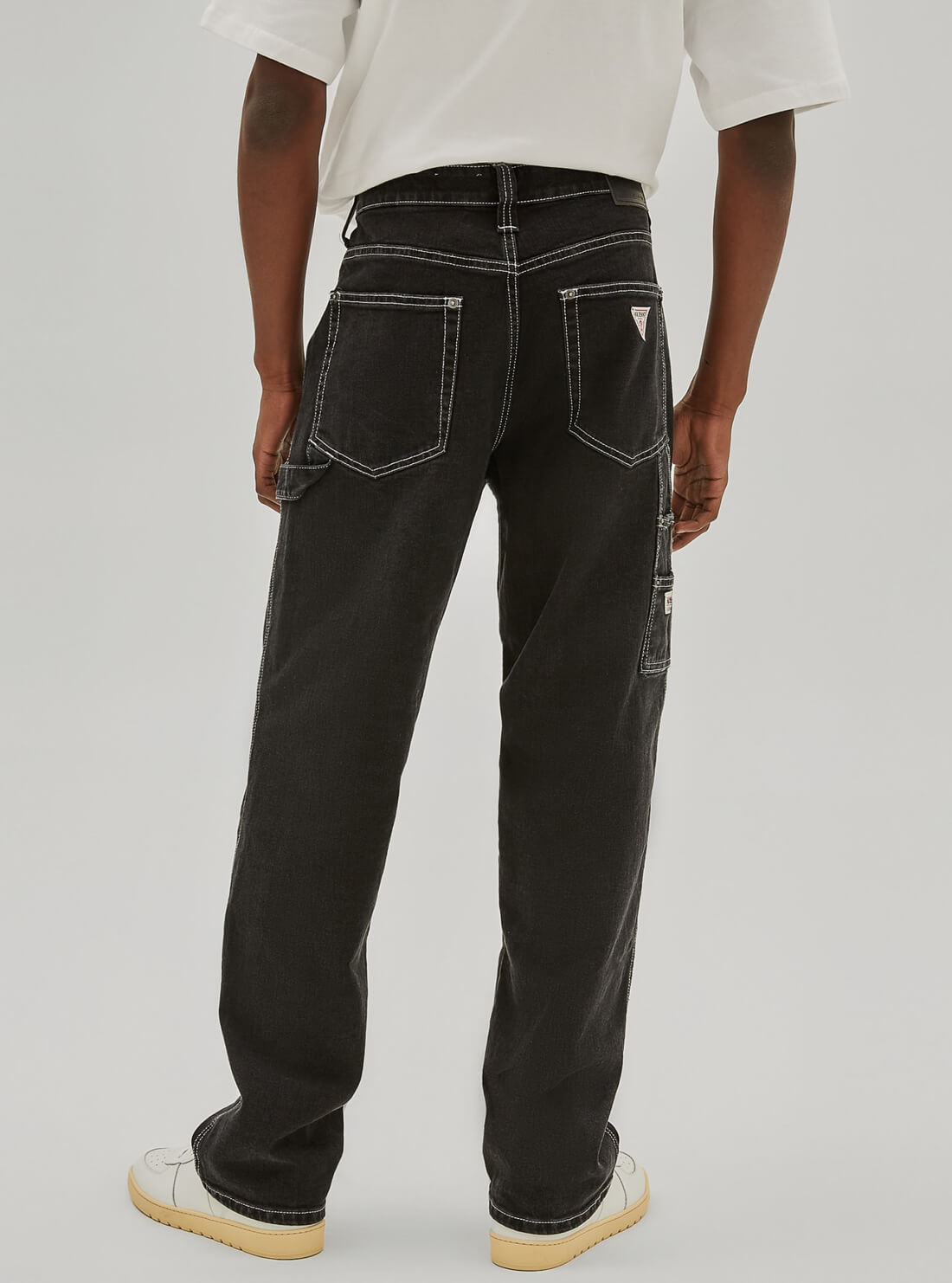 GUESS Mens GUESS Originals Black Pocket Label Carpenter Pant M1RG37D4DA5 Back View