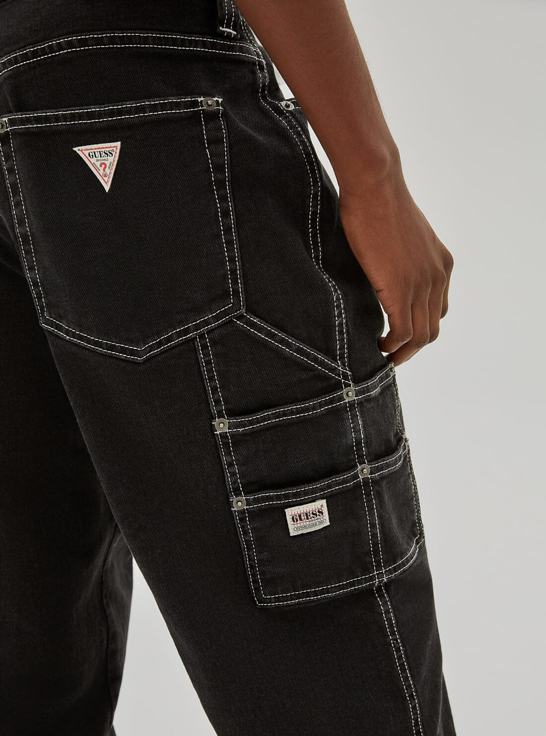 GUESS Mens GUESS Originals Black Pocket Label Carpenter Pant M1RG37D4DA5 Detail View
