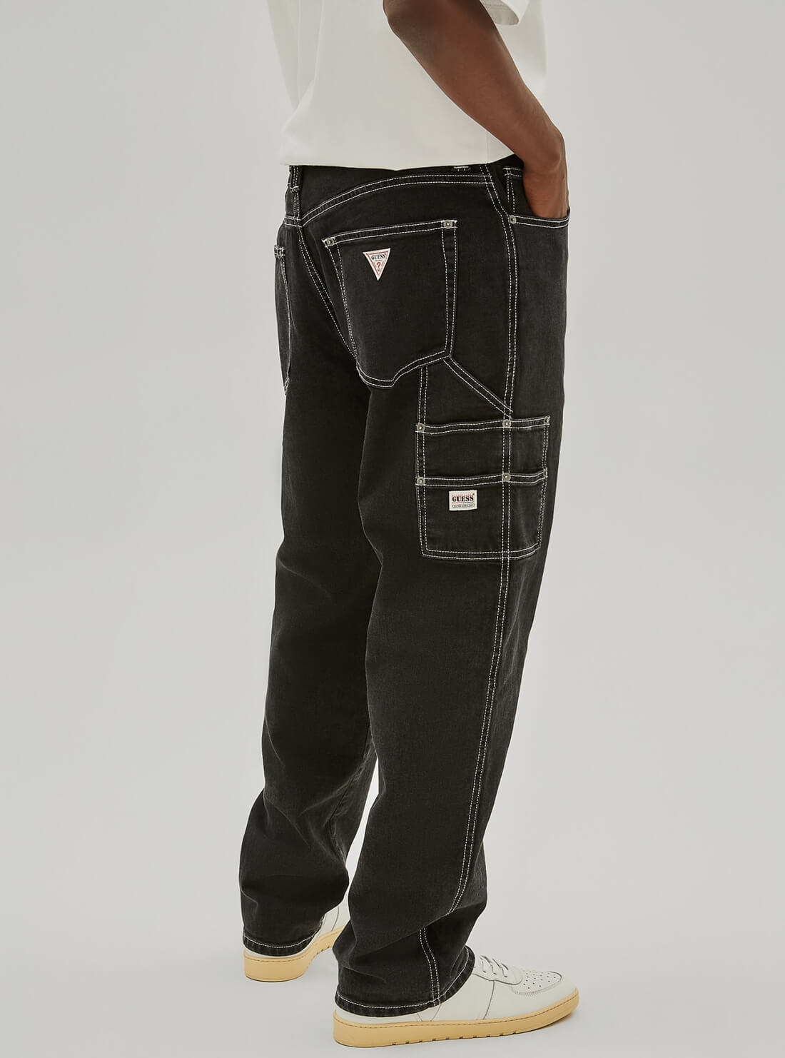 GUESS Mens GUESS Originals Black Pocket Label Carpenter Pant M1RG37D4DA5 Side View