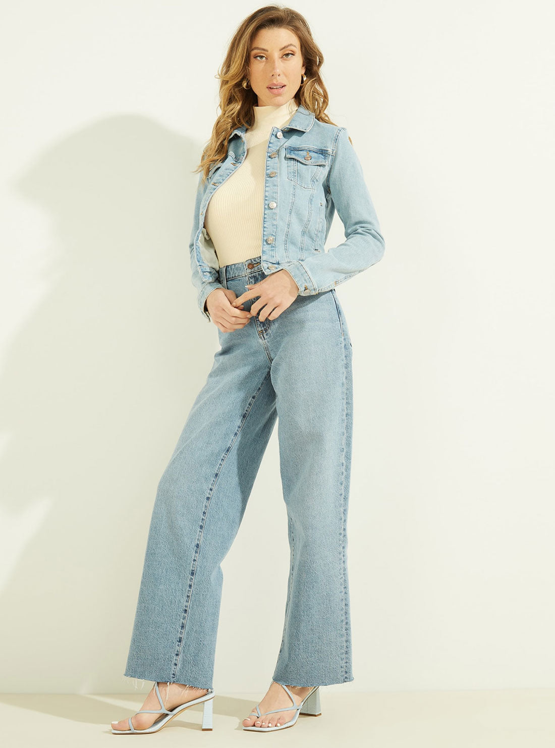 GUESS Womens High-Rise Relaxed Fit 90s Boyfriend Denim Jeans In Acid Wash W2GA60D4K31 Full View