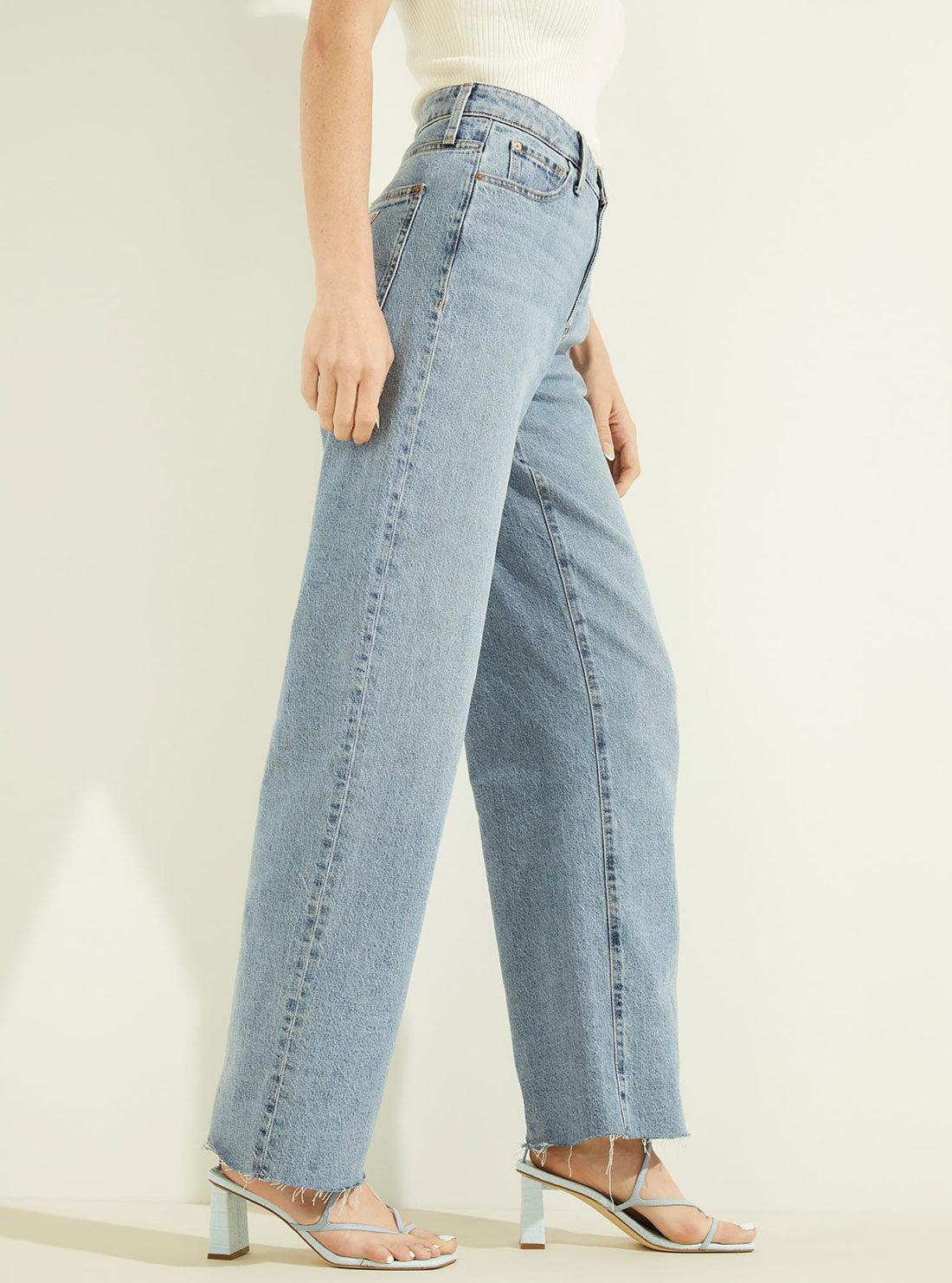 GUESS Womens High-Rise Relaxed Fit 90s Boyfriend Denim Jeans In Acid Wash W2GA60D4K31 Side View