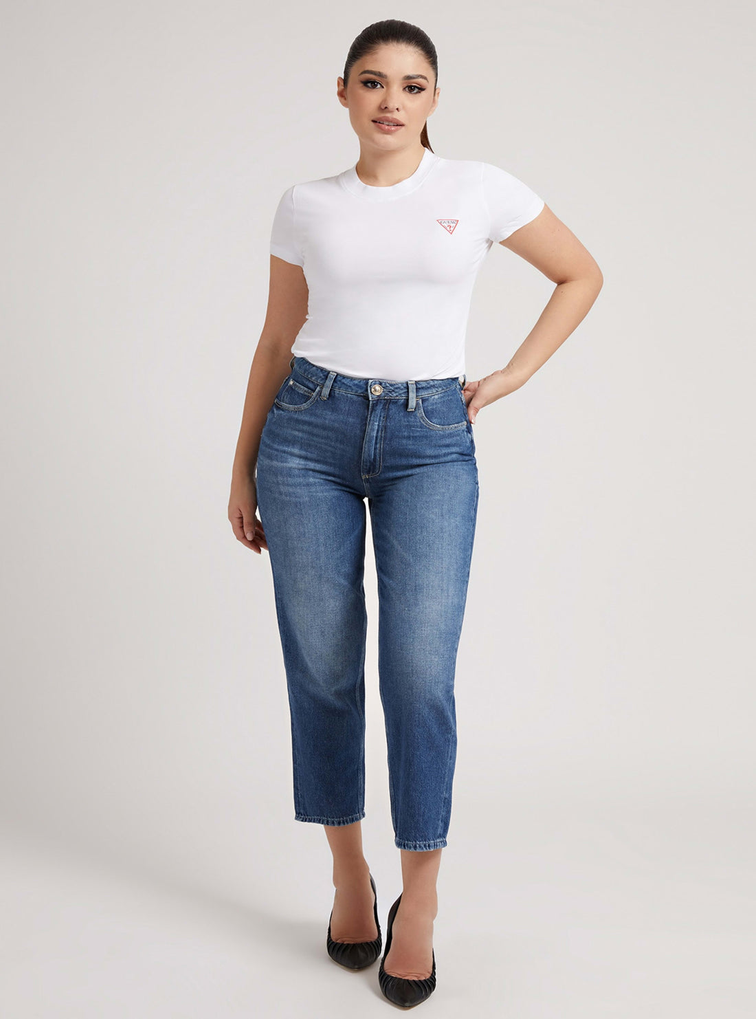 GUESS Womens High-Rise Relaxed Fit Mom Denim Jean in Rigel Wash W2RA21D3Y0V Full  View