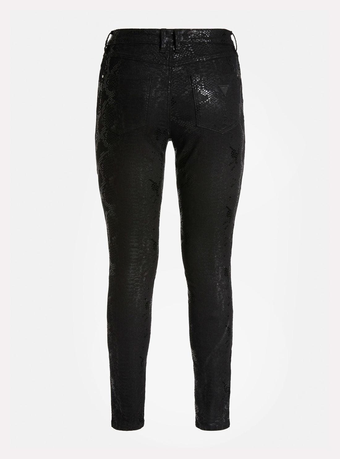 GUESS Womens High-Rise Skinny 1981 Denim Jeans In Black Shiny Python Wash W2RA46WE641 Ghost Back View