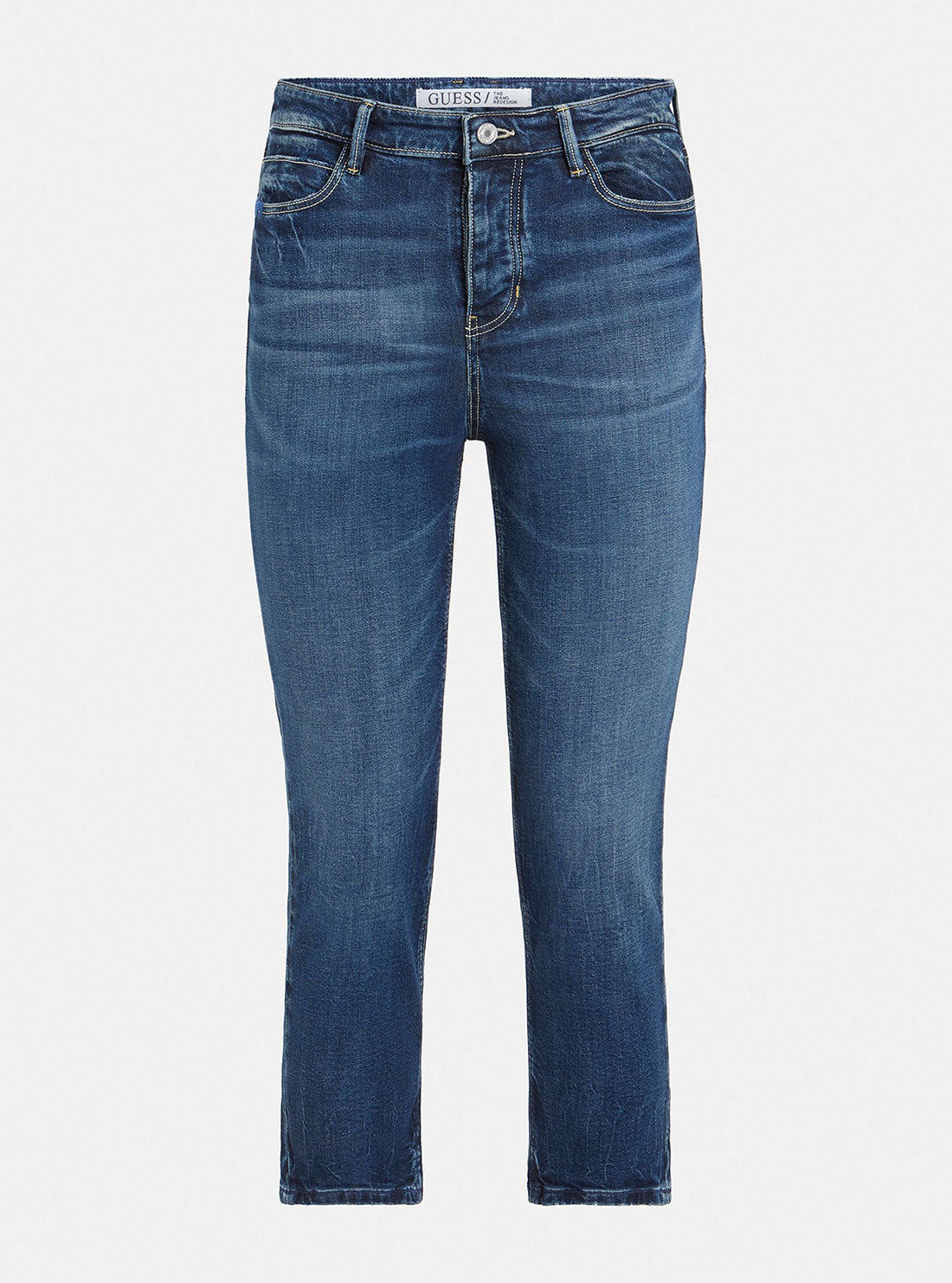 GUESS Womens High-Rise Skinny Fit 1981 Capri Denim Jeans In Mid Wash W2GA78D4KH8 Front Ghost View