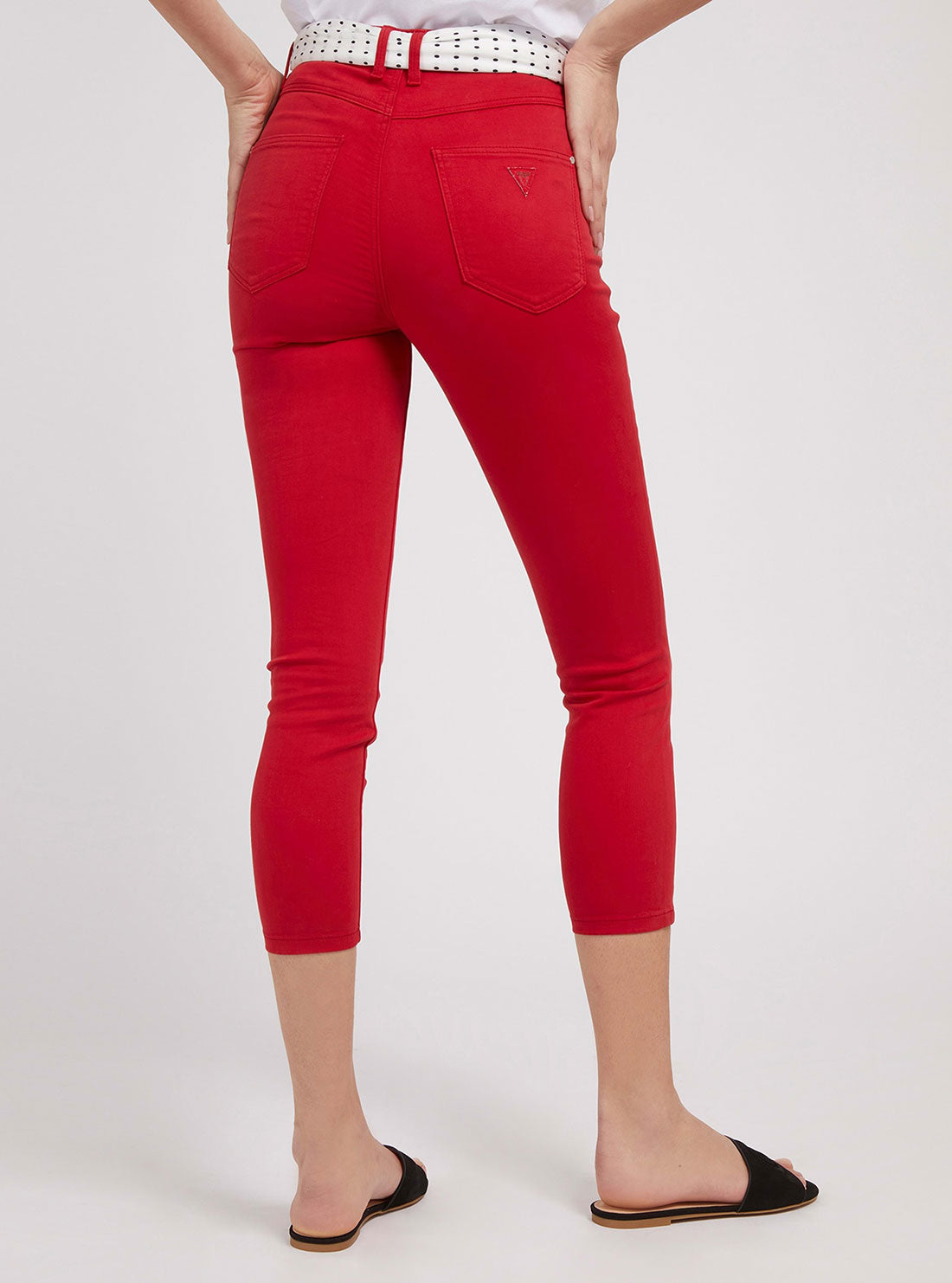 GUESS Womens High-Rise Skinny Fit 1981 Capri Denim Jeans In Rugby Red Wash W2GA74W77RE Back View