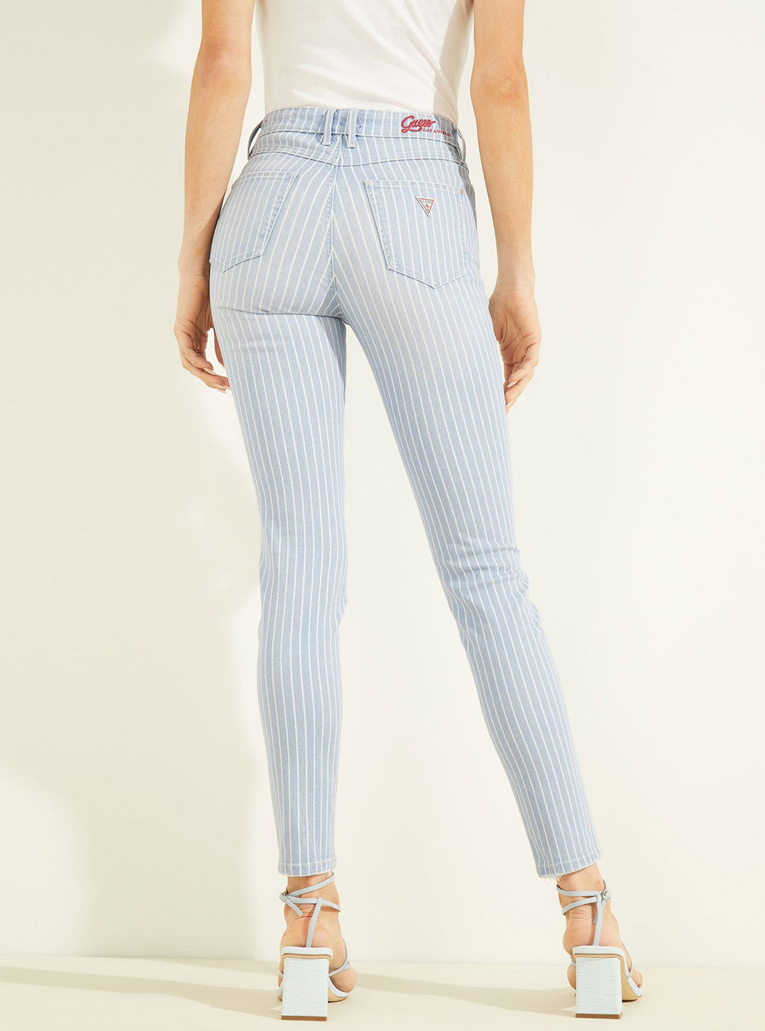 GUESS Womens High-Rise Skinny Fit 1981 Denim Jeans In Pinstripe Light Wash W2GA46D4DN5 Back View