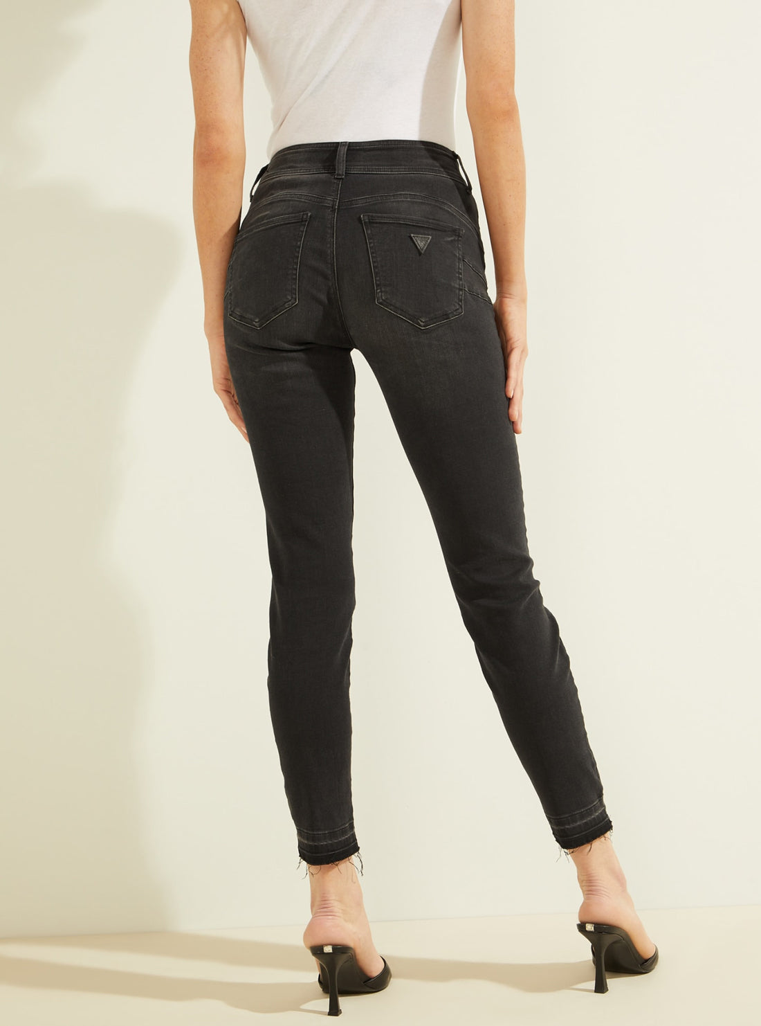 GUESS Womens High-Rise Skinny Shape Up Denim Jeans in Black Wash W2RA34D4KC2 Back View