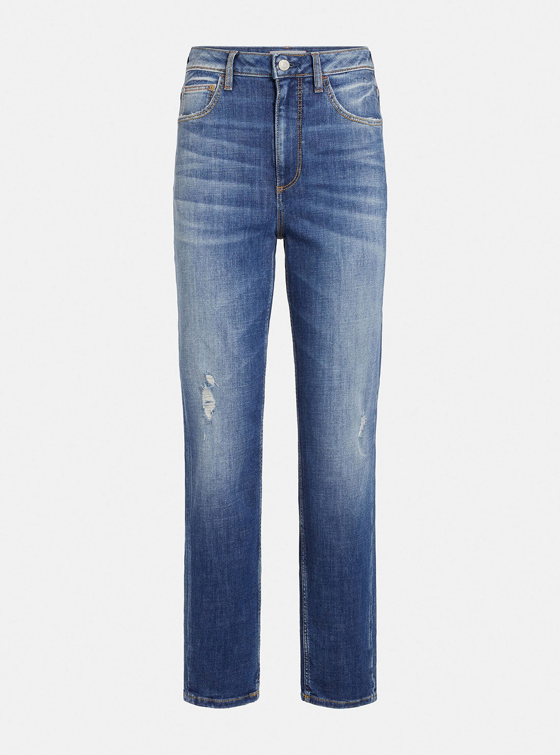 GUESS Womens High-Rise Tapered Mom Denim Jeans In Vintage Mid Wash W2GA21D3ZTL Front Ghost  View