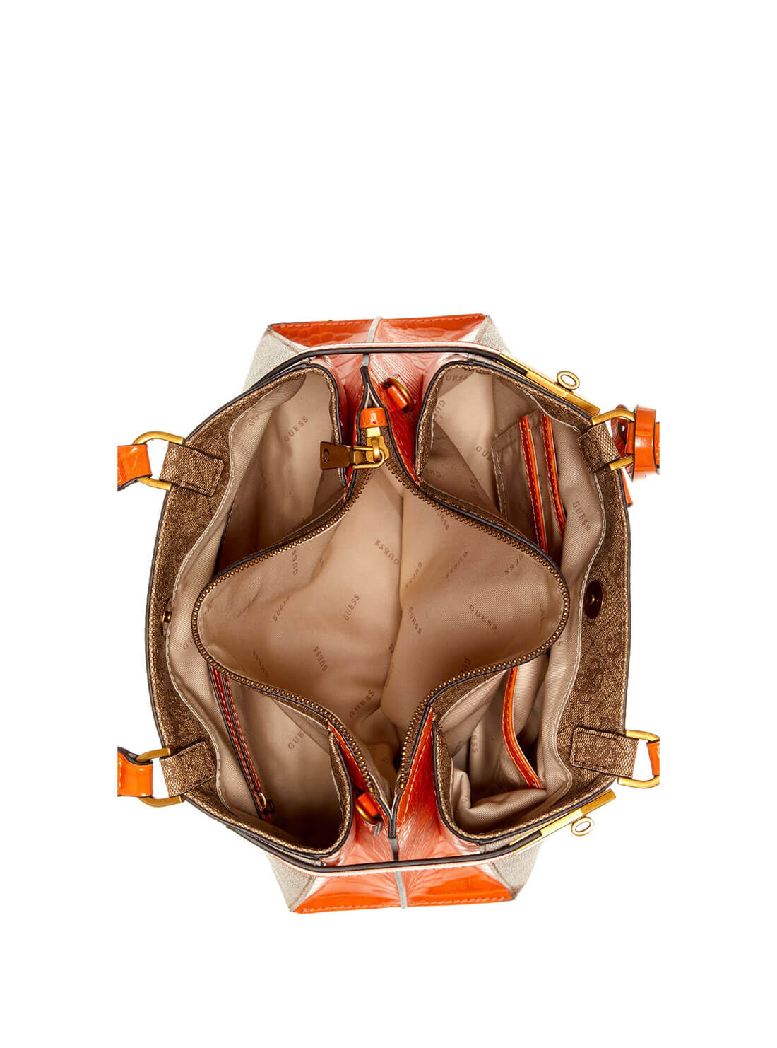 GUESS Womens Brown Orange Zadie Logo Girlfriend Satchel SB839606 Inside View