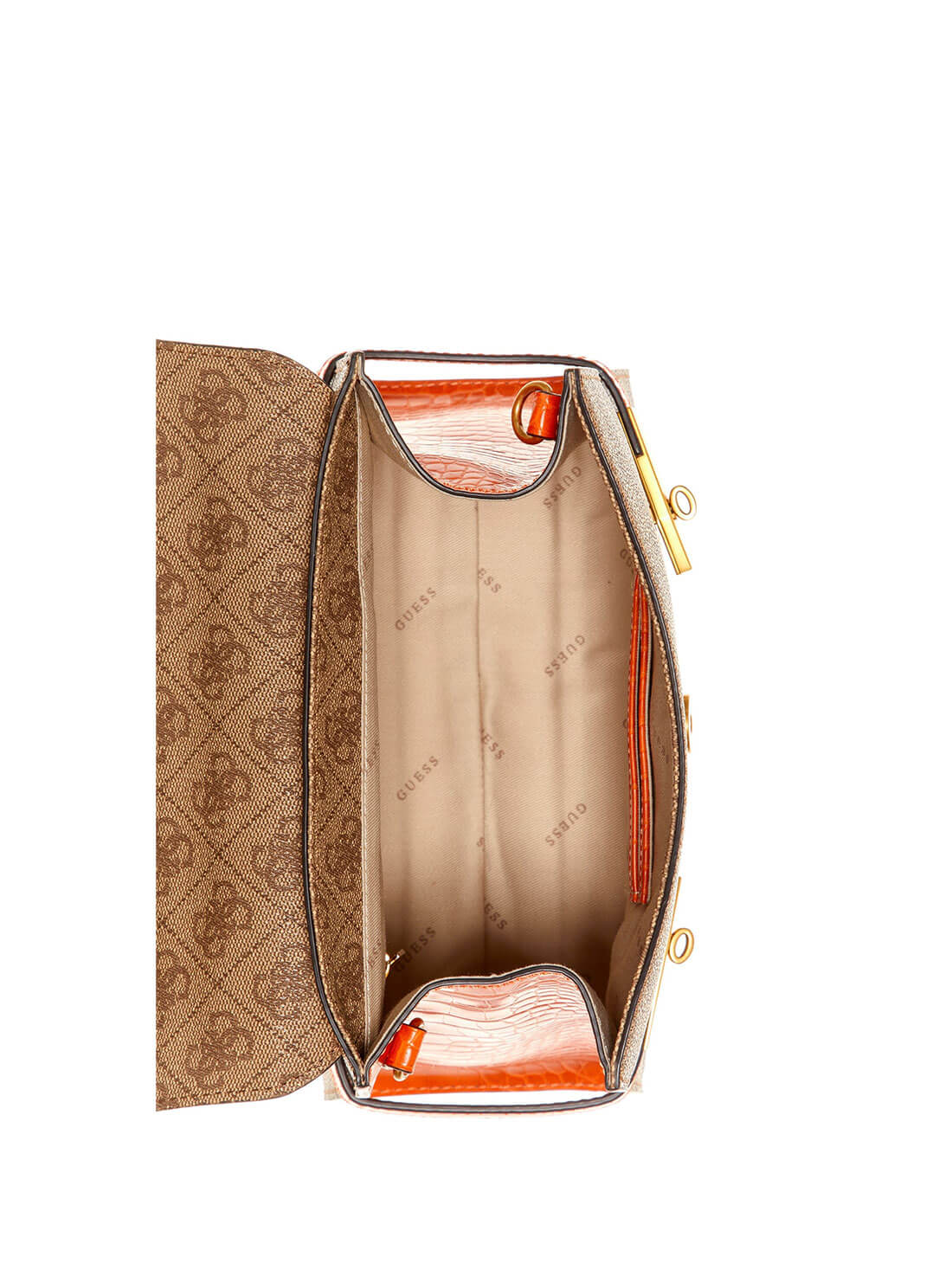 GUESS Womens Brown Orange Zadie Logo Satchel SB839620 Inside View