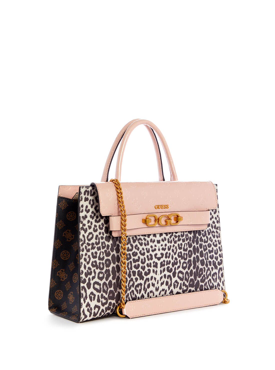 GUESS Womens Pink Leopard Zira High Society Satchel LA848406 Side View