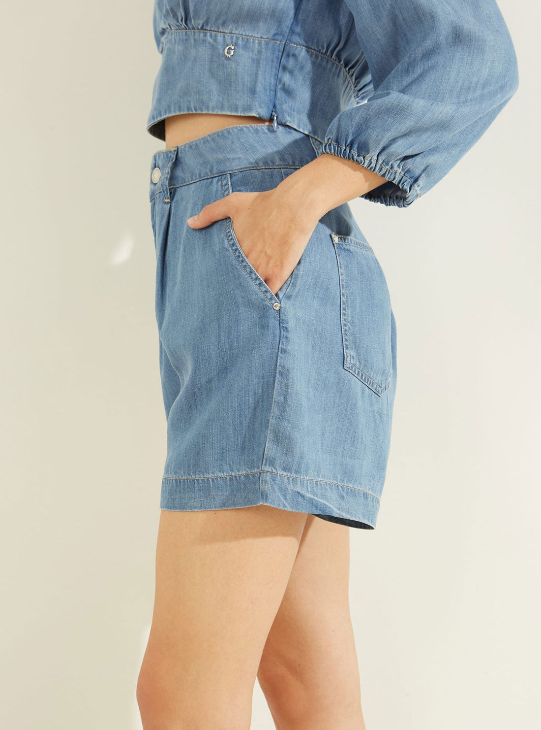 GUESS Womens Blue Nenita Shorts W2GD06D4MQ1 Side View
